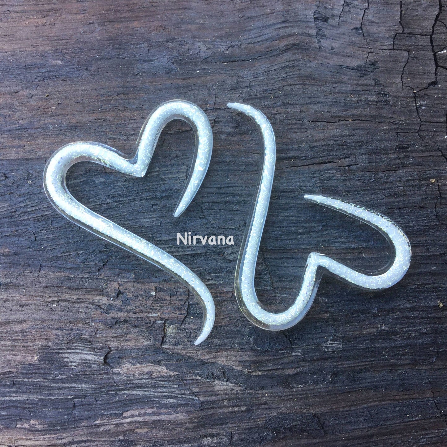 1 Pair (2 Pieces) Pearlescent "GRAY" Dichroic Glass Heart Spirals