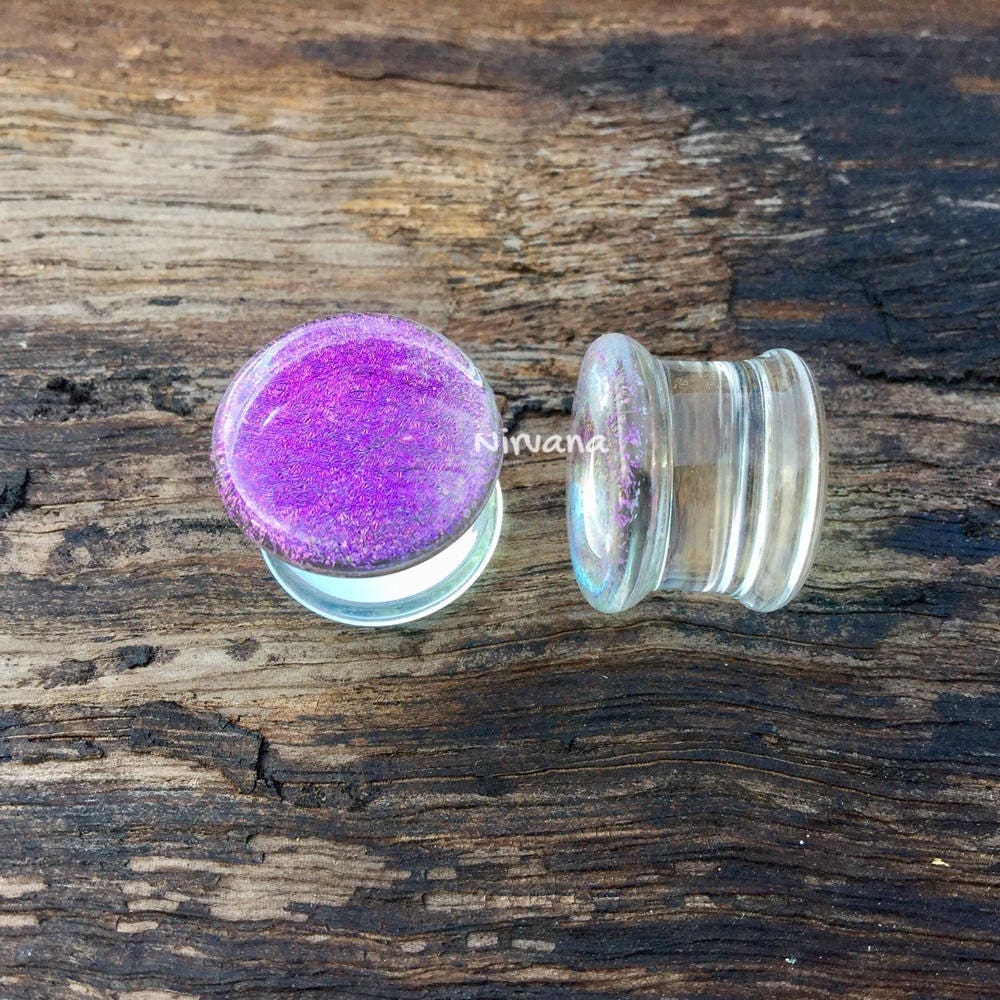 1 Pair (2 Pieces) Translucent Purple Dichroic Glass Plugs