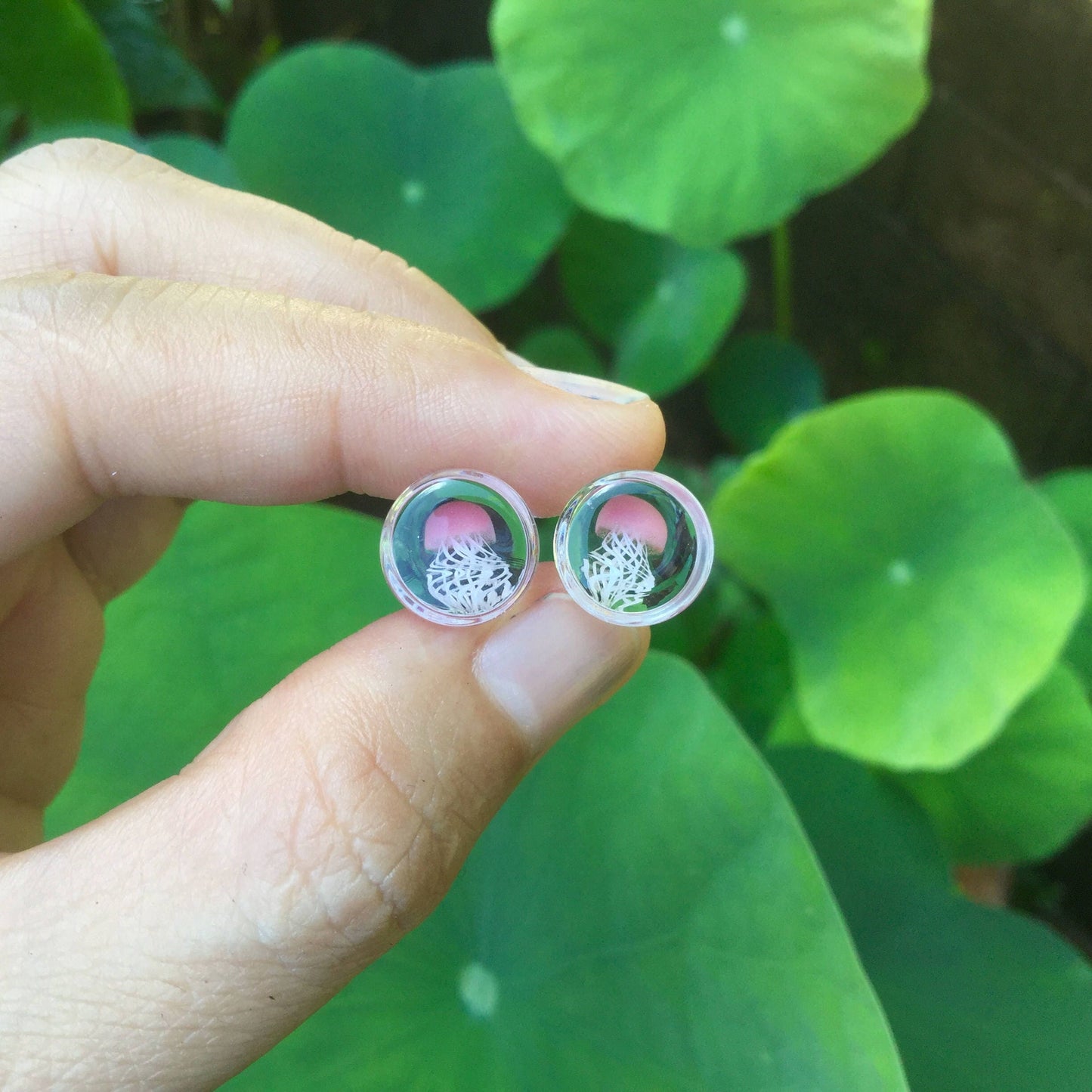 1 Pair (2 Pieces) Pink Pyrex Glass Jellyfish Plugs