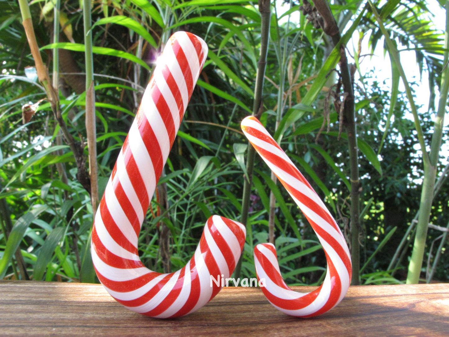 1 Pair (2 Pieces) Red & White Glass Peppermint Candy Cane Ear Jewelry