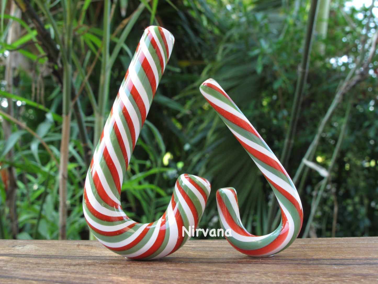 1 Pair (2 Pieces) Red, Green & White Glass Peppermint Candy Cane Ear Jewelry