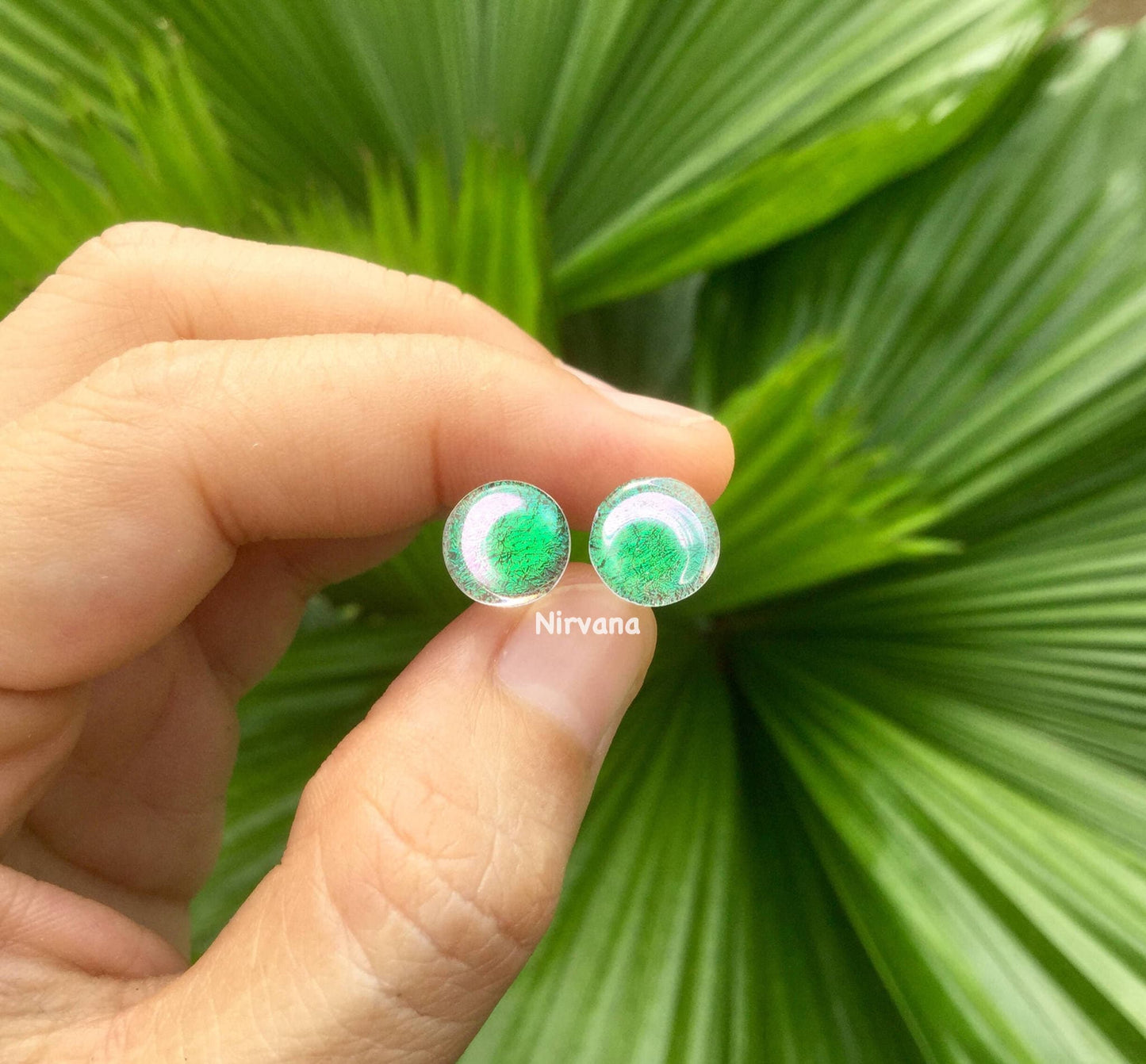 1 Pair (2 Pieces) Translucent Emerald Green Dichroic Glass Plugs No Background Color