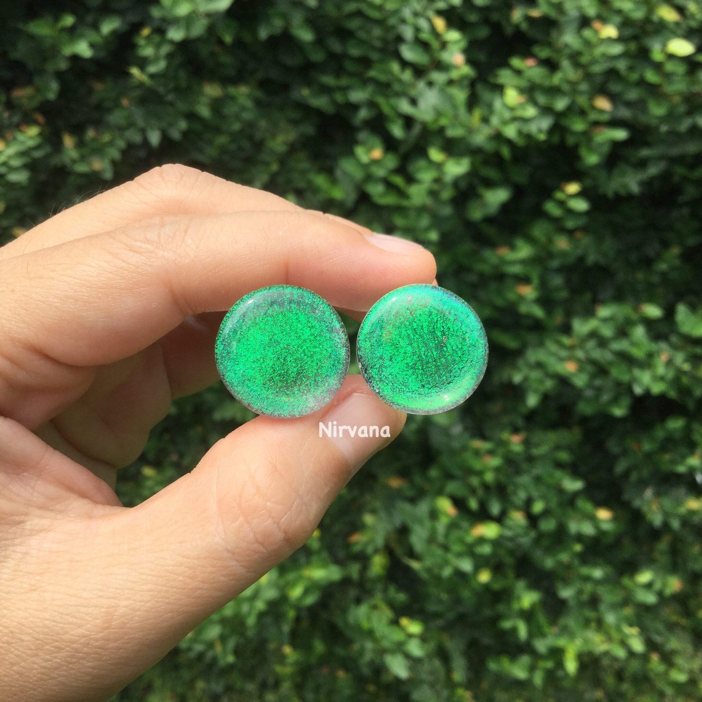 1 Pair (2 Pieces) Translucent Emerald Green Dichroic Glass Plugs No Background Color