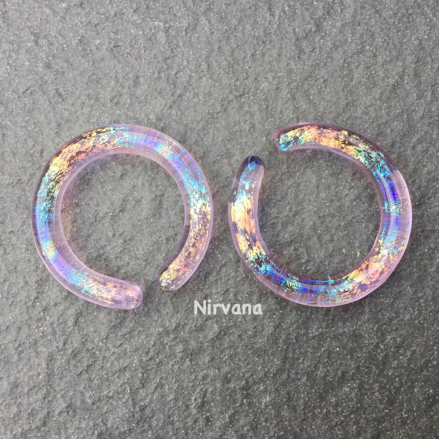 1 Pair (2 Pieces) Translucent Rainbow Dichroic Translucent Pink Glass Hoops