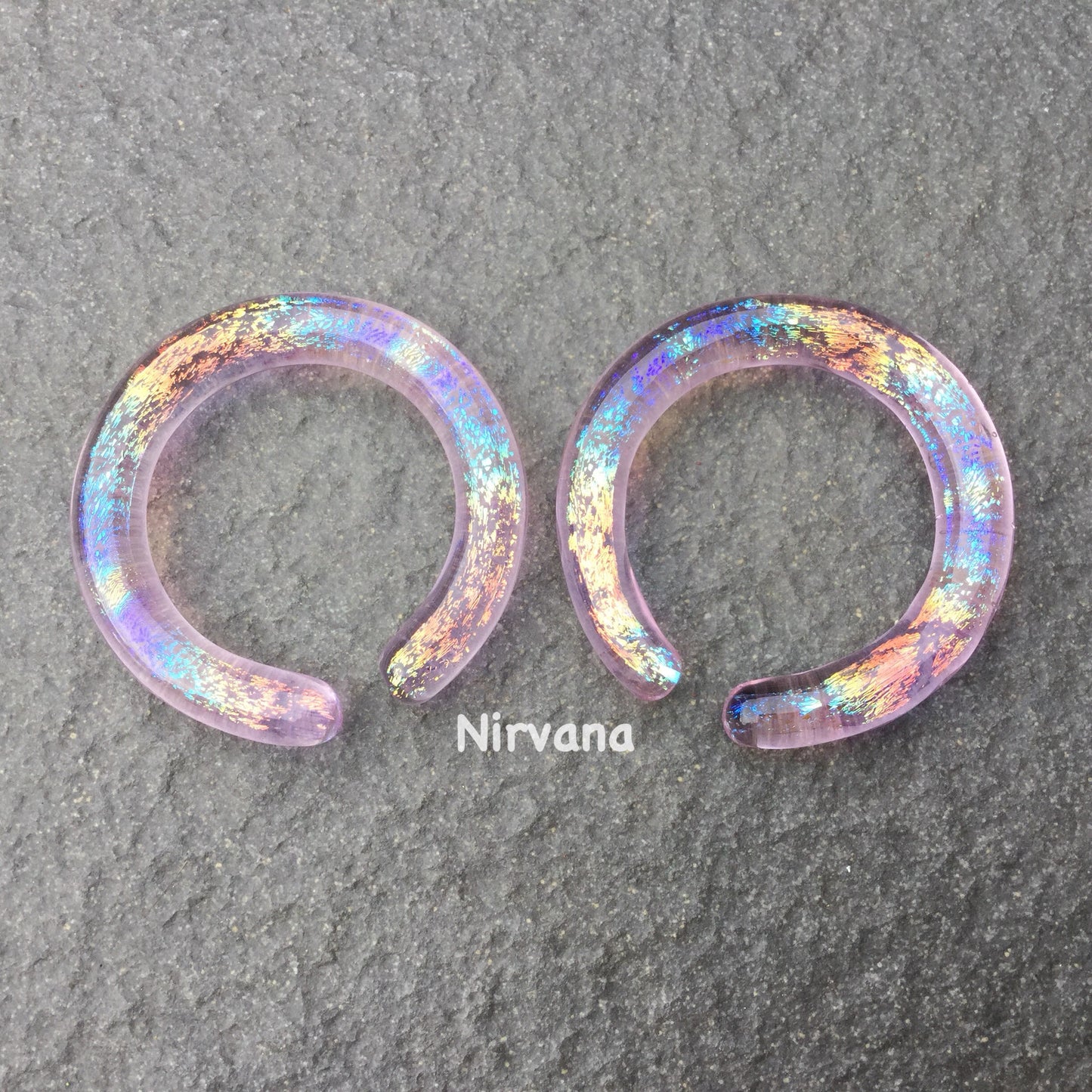 1 Pair (2 Pieces) Translucent Rainbow Dichroic Translucent Pink Glass Hoops