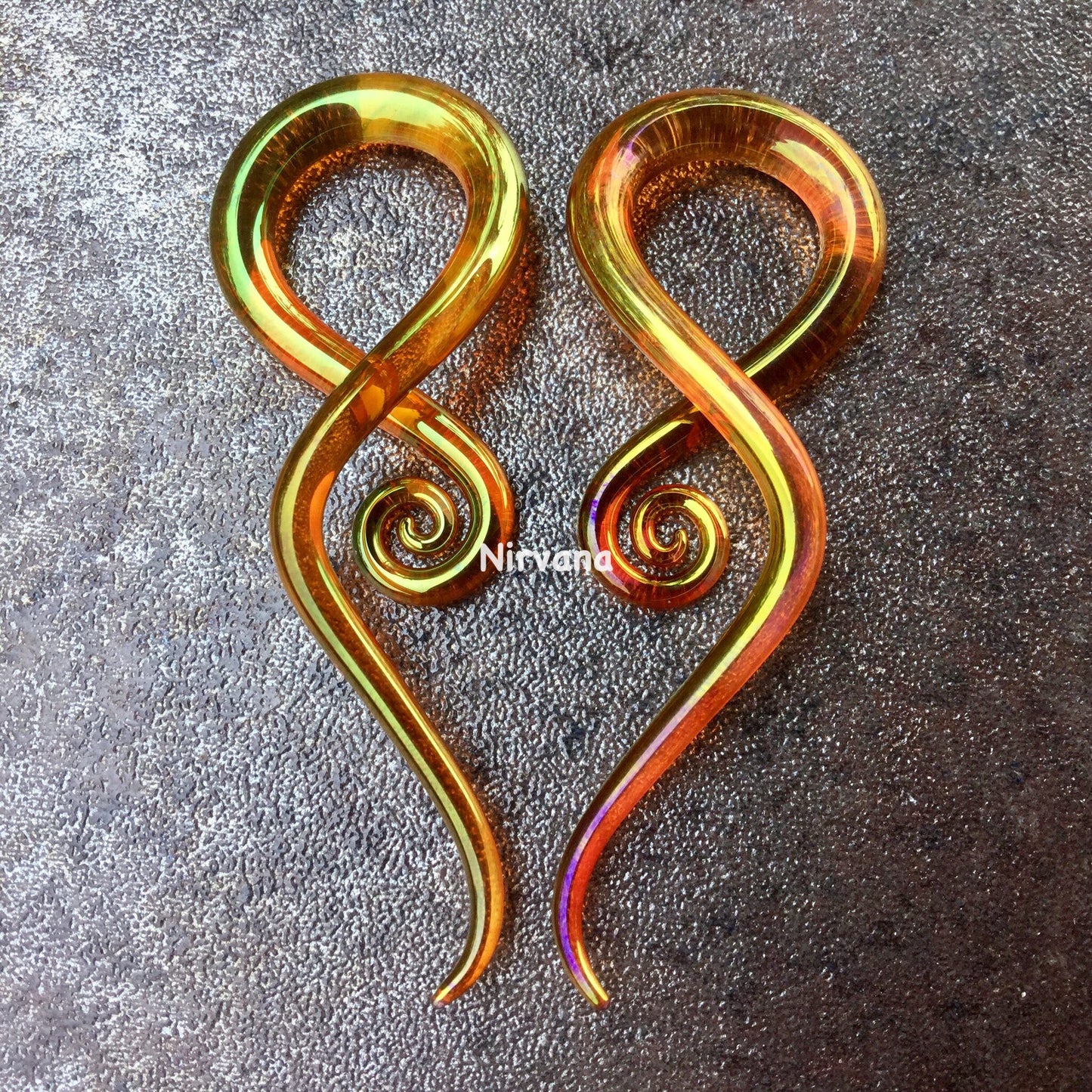 1 Pair (2 Pieces) Real 24 Karat Ruby Gold Colored Glass Note Spirals