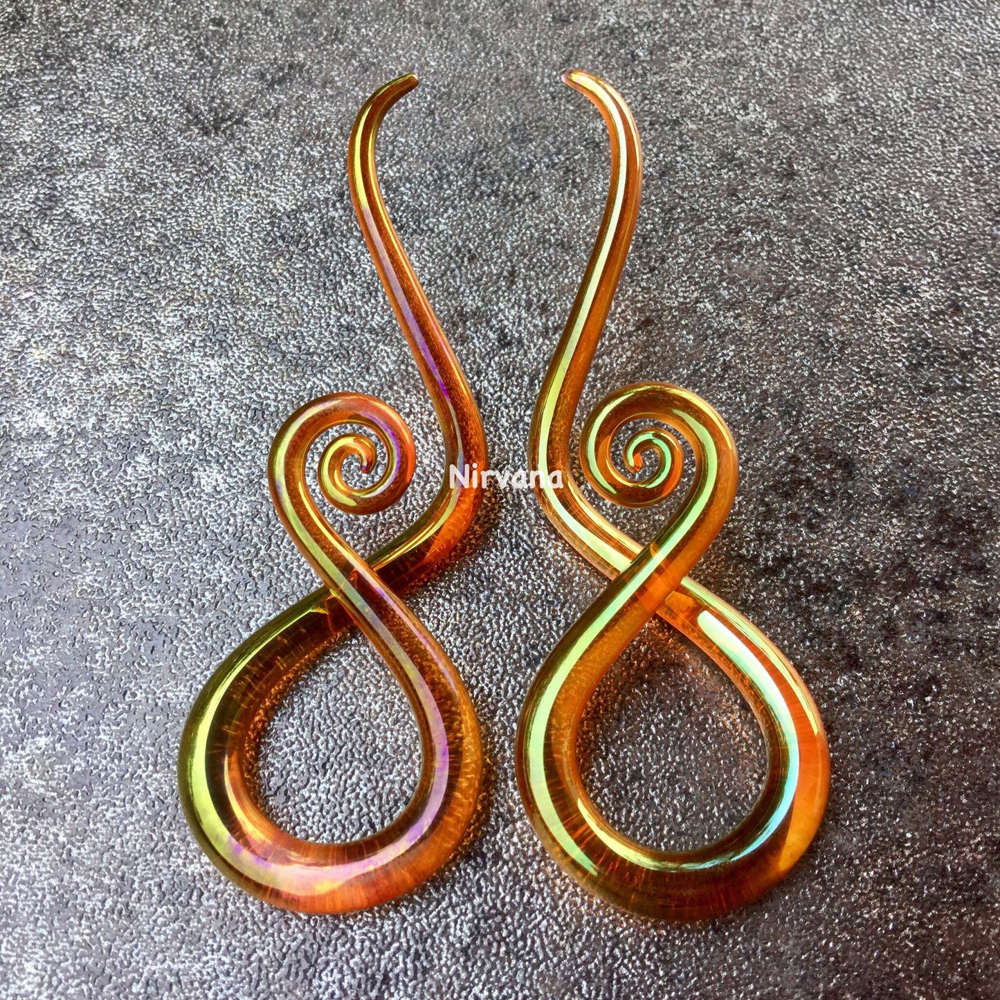 1 Pair (2 Pieces) Real 24 Karat Ruby Gold Colored Glass Note Spirals