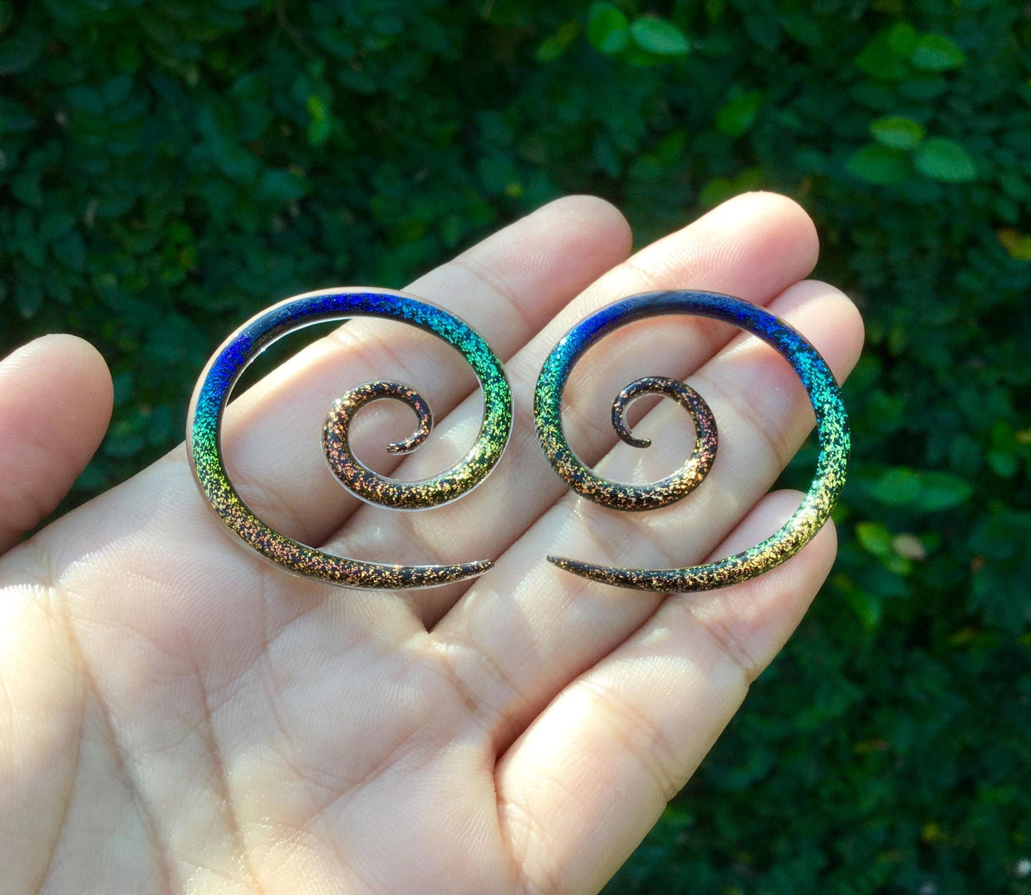 1 Pair (2 Pieces) Dichroic Aquatic Rainbow Super Spiral Gauges
