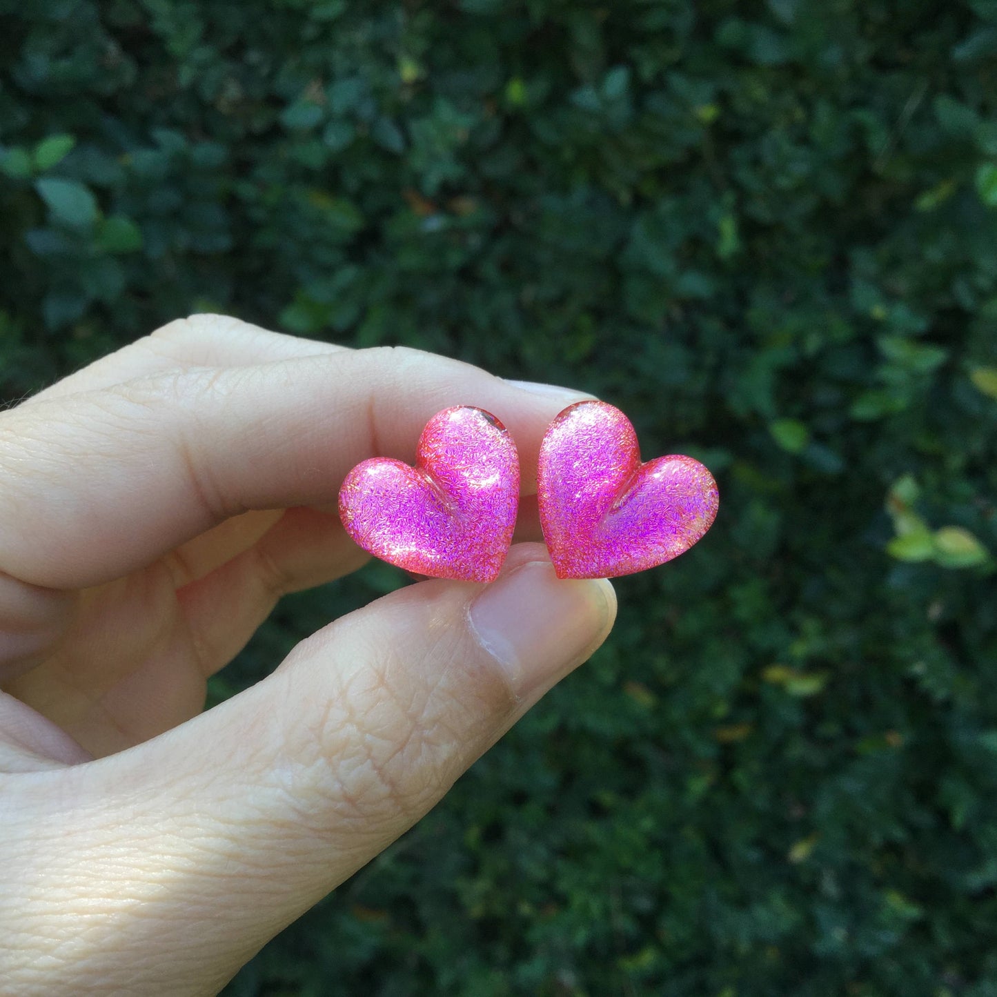 1 Pair (2 Pieces) Cherry Red Pink Dichroic Glass Heart Plugs Pyrex