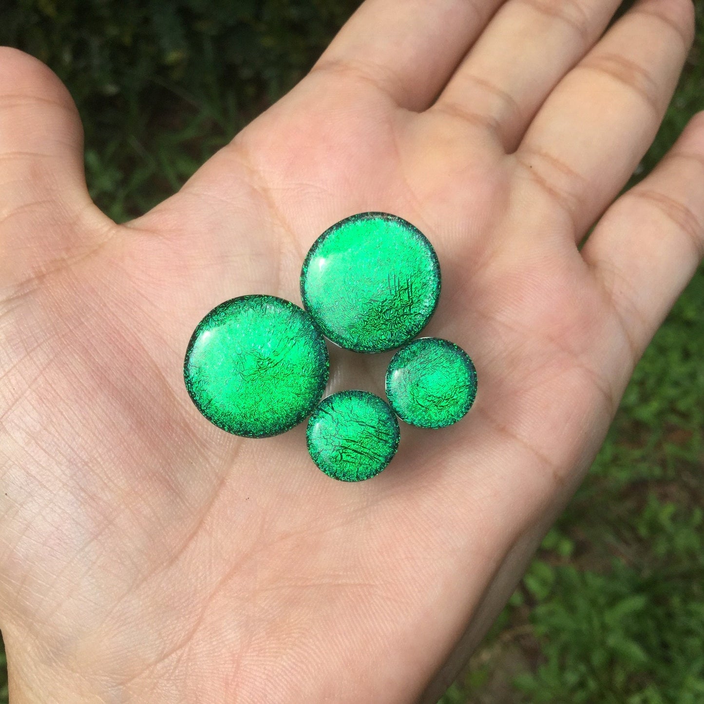 1 Pair (2 Pieces) Emerald Green Dichroic Glass Plugs