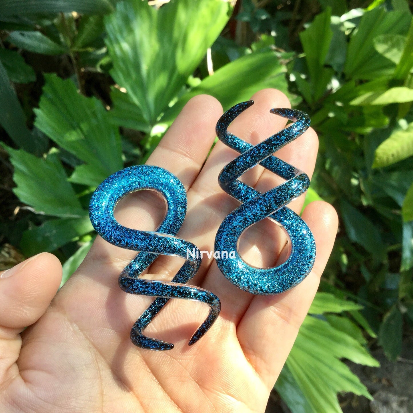 1 Pair (2 Pieces) Aqua Blue Dichroic Glass Cork Screw Spirals