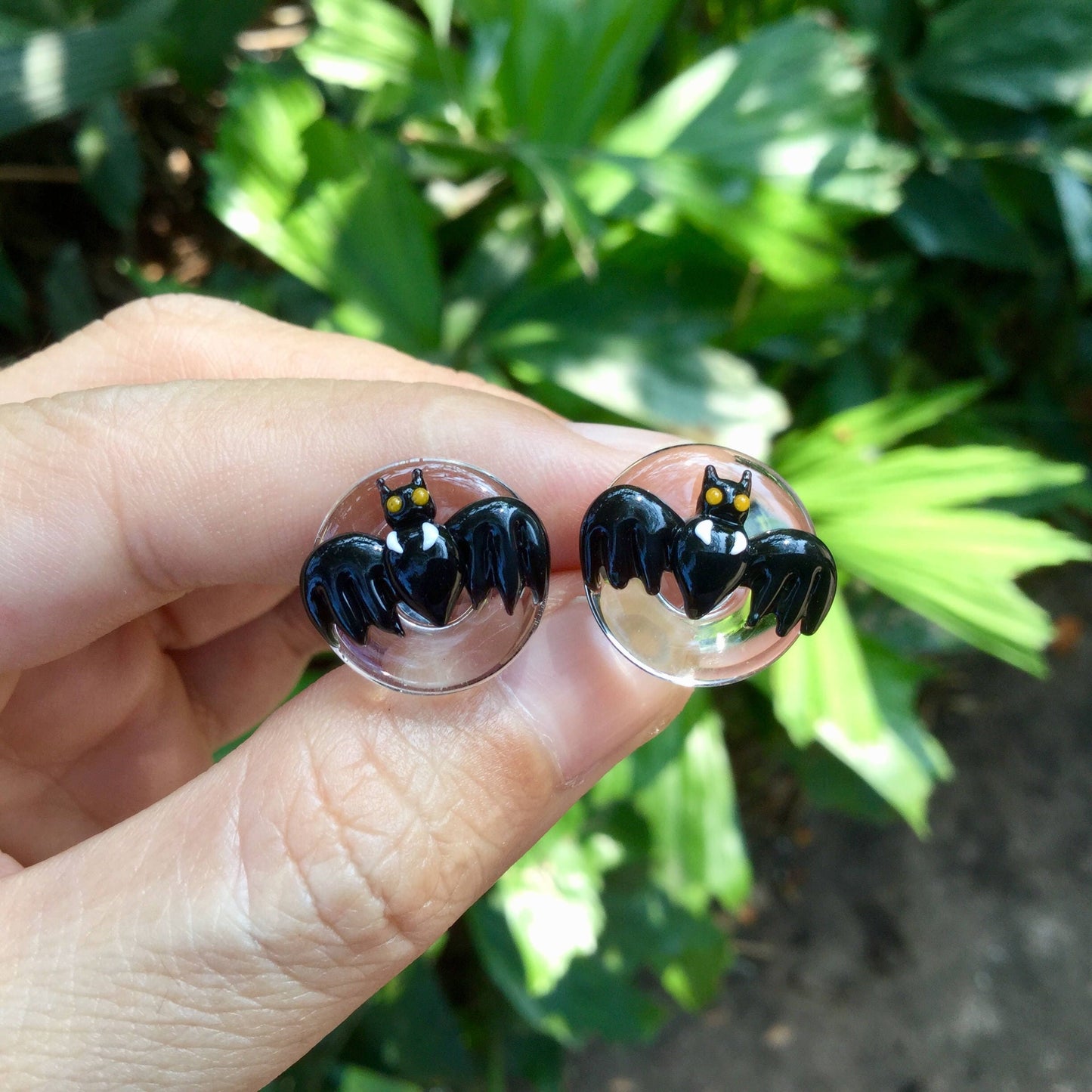 1 Pair (2 Pieces) Vampire Bat Glass Plugs