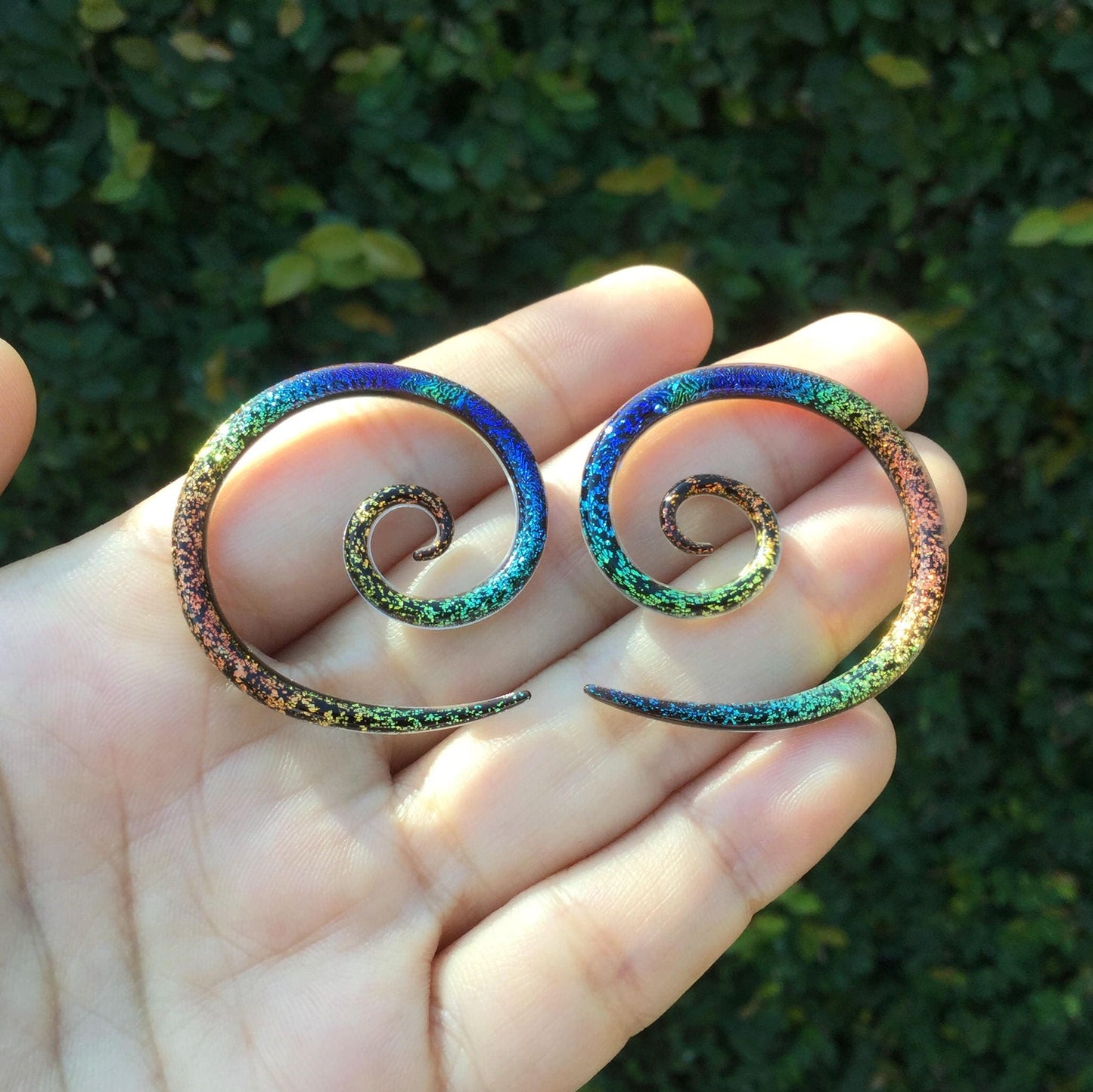1 Pair (2 Pieces) Dichroic Aquatic Rainbow Super Spiral Gauges