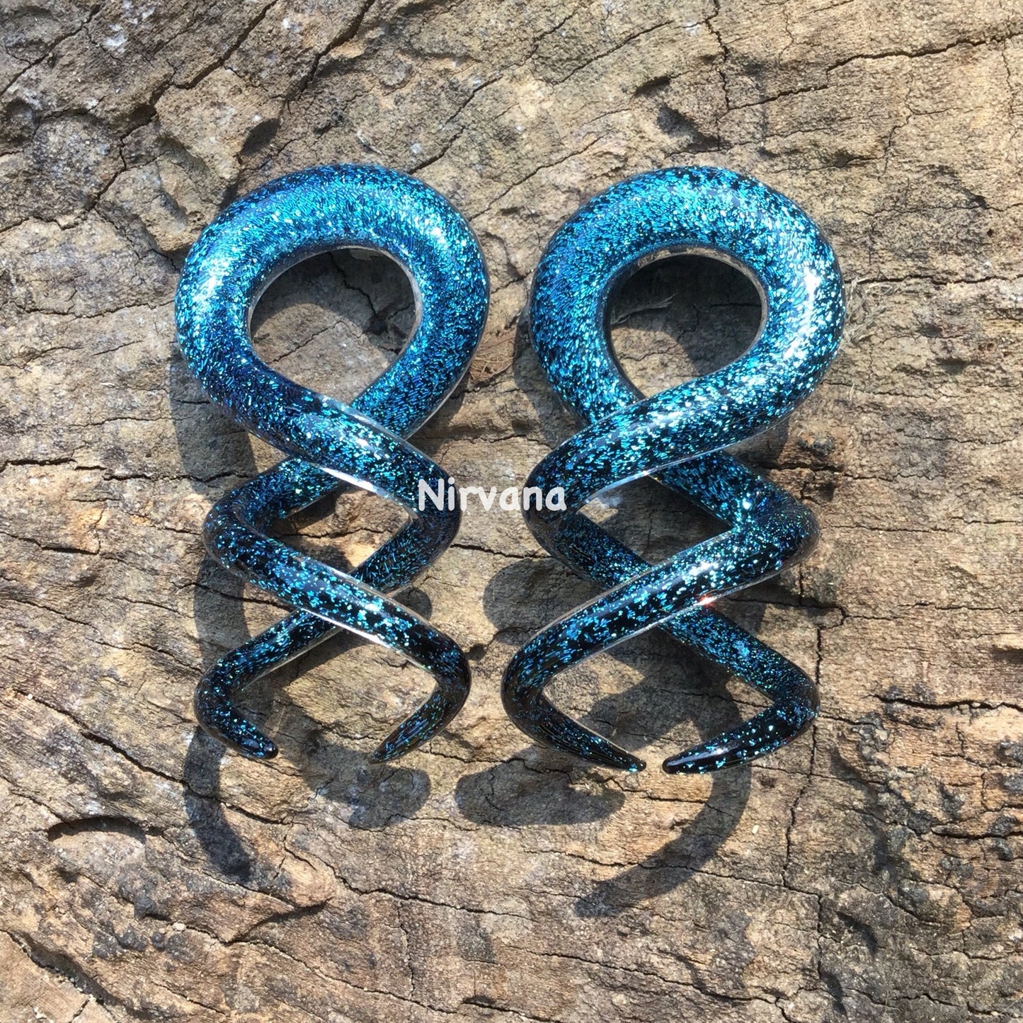 1 Pair (2 Pieces) Aqua Blue Dichroic Glass Cork Screw Spirals