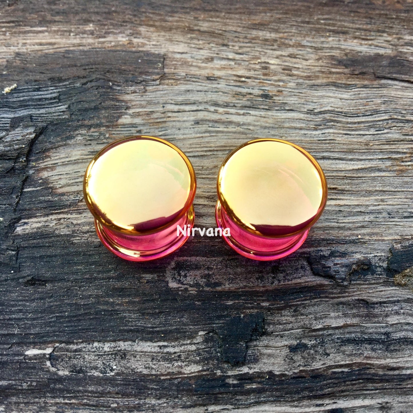 1 Pair (2 Pieces) Real 24 Karat Ruby Gold Colored Glass Ear Plugs