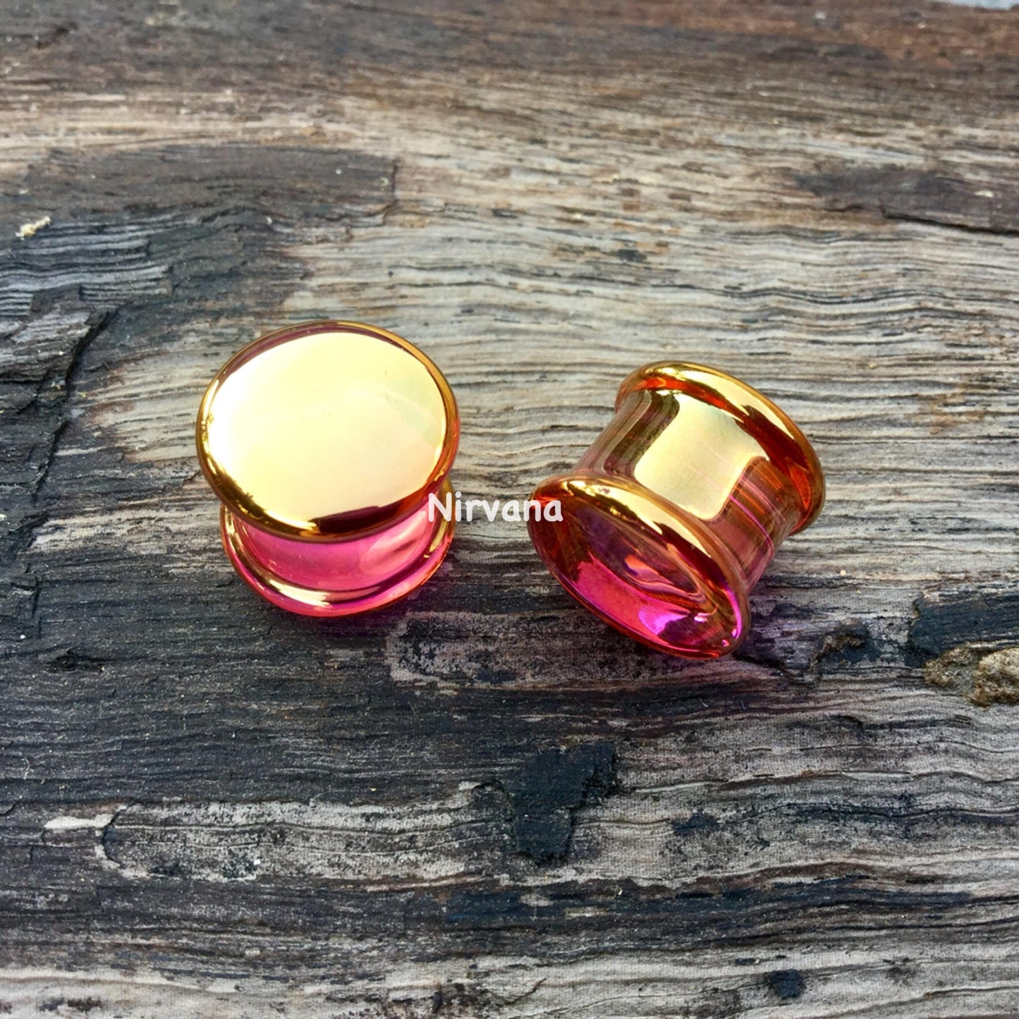 1 Pair (2 Pieces) Real 24 Karat Ruby Gold Colored Glass Ear Plugs
