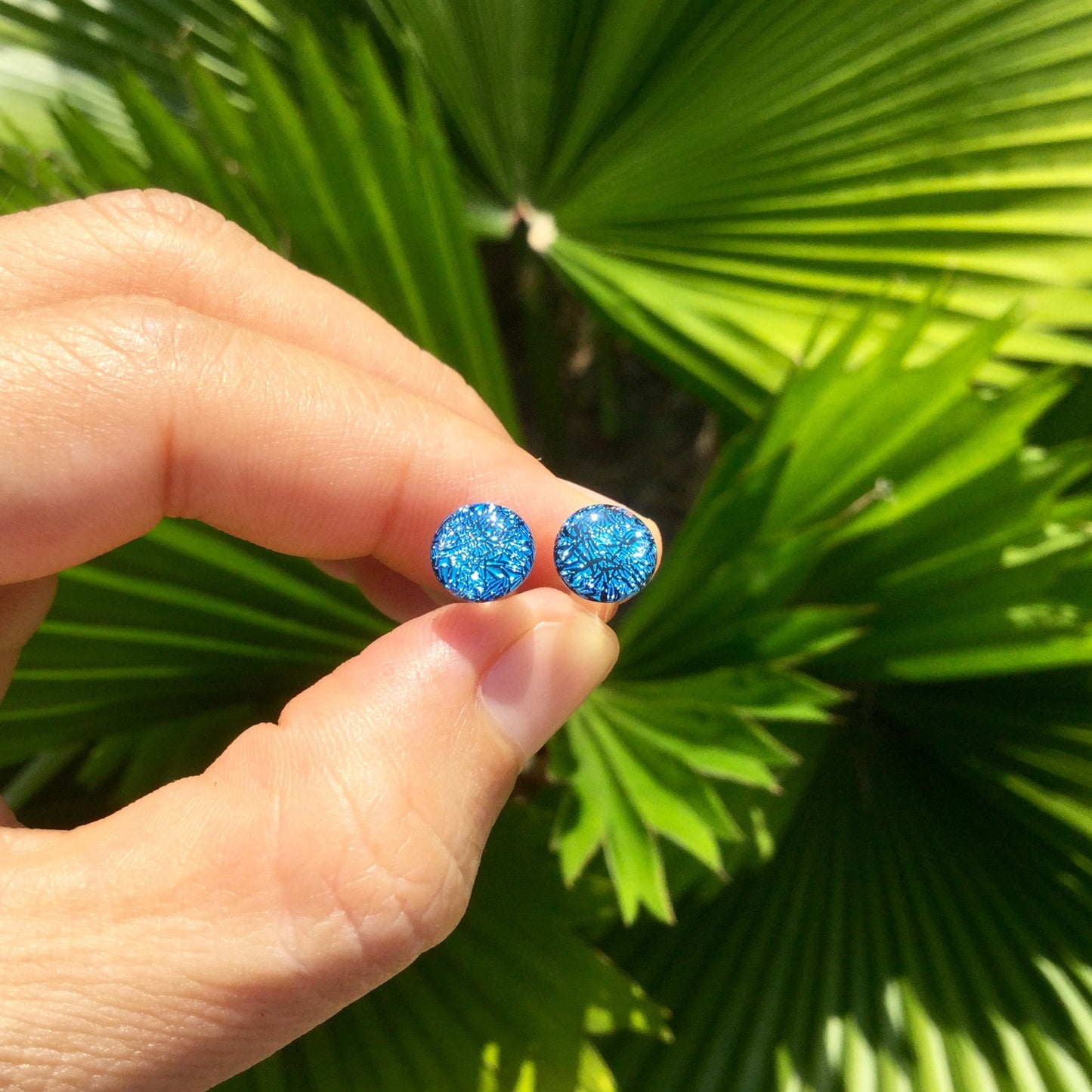 1 Pair (2 Pieces) Aqua Blue Dichroic Glass Plugs