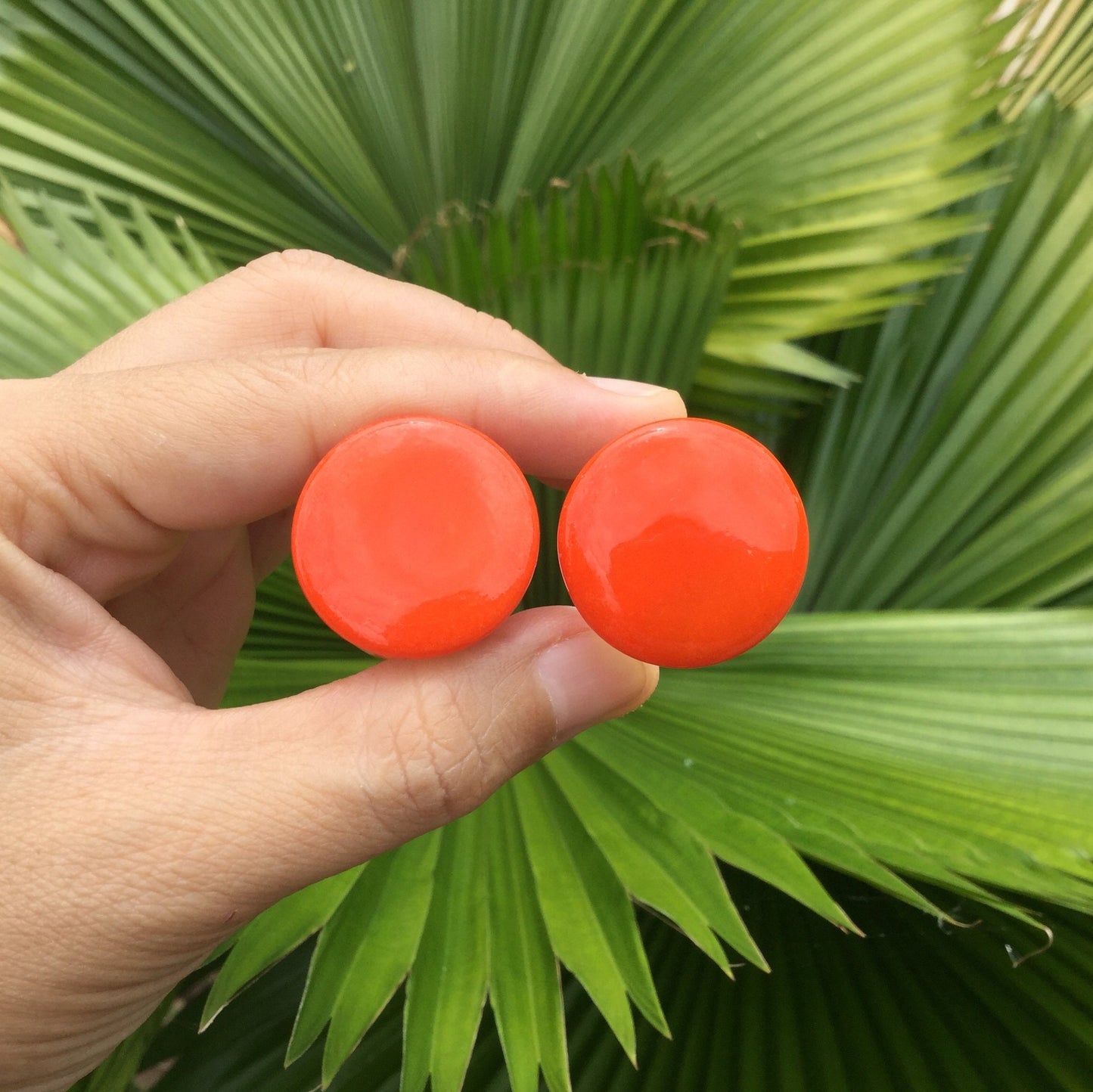 1 Pair (2 Pieces) Orange Color Front Glass Plugs