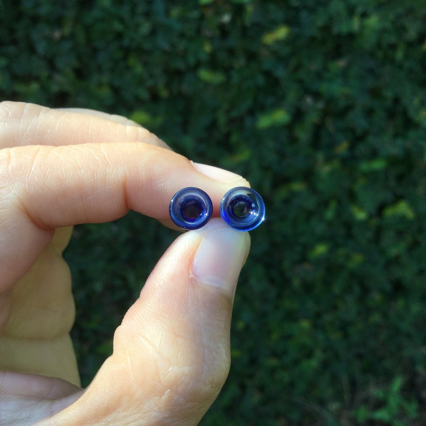 1 Pair (2 Pieces) Cobalt Blue Tunnels Pyrex Glass Gauges
