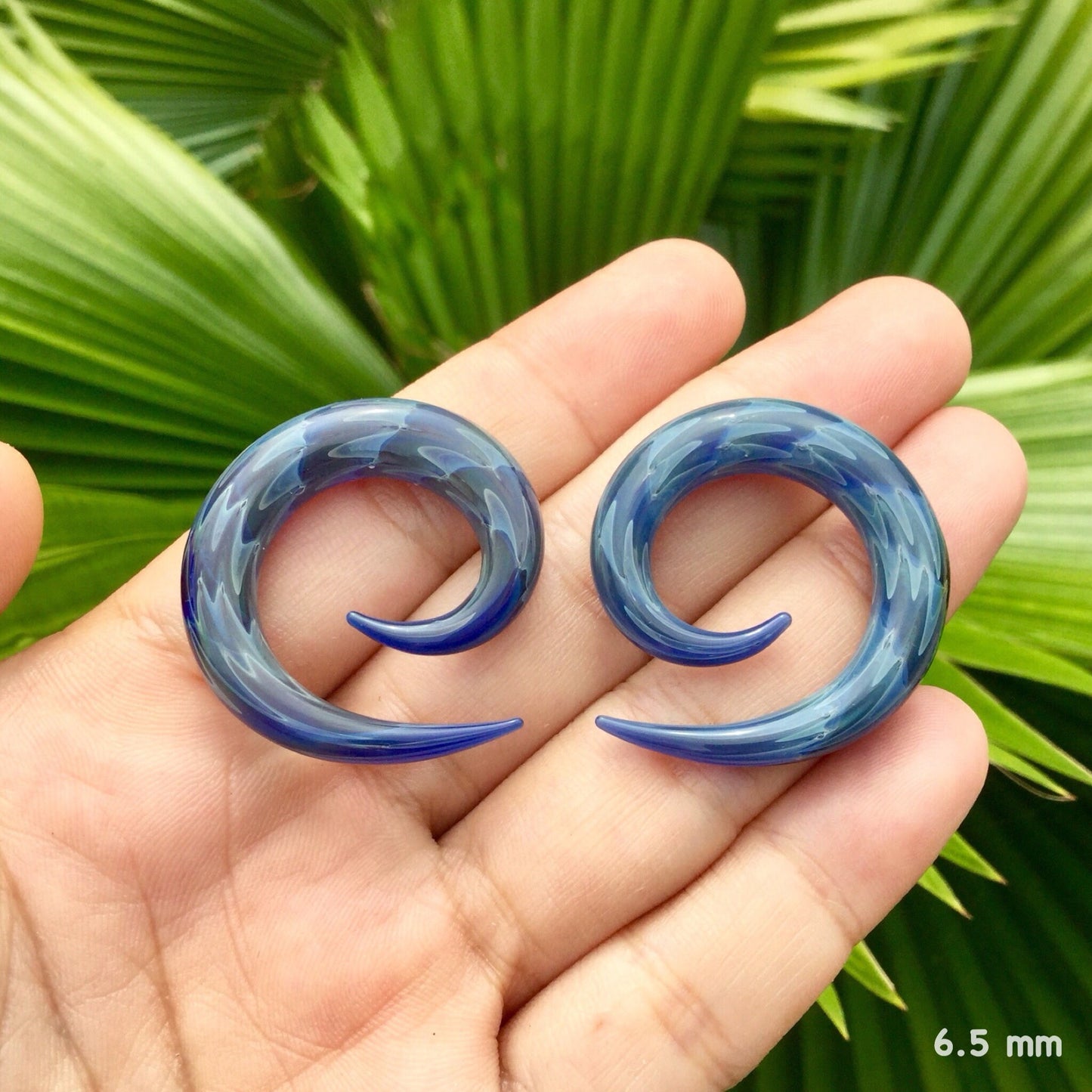 1 Pair (2 Pieces) Exotic Dark Blue Earth Glass Classic Spirals