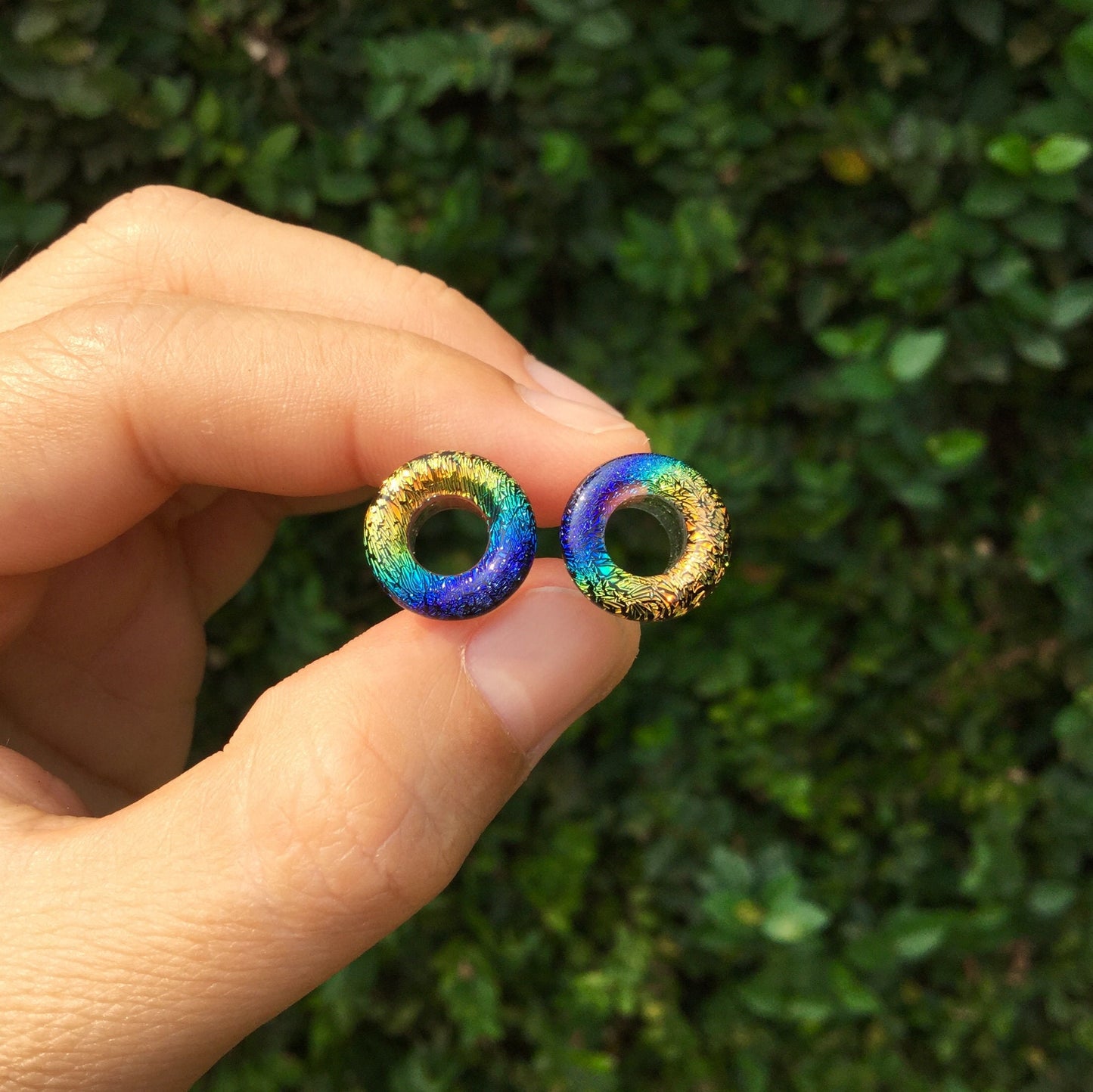 1 Pair (2 Pieces) Dichroic Aquatic Rainbow Glass Tunnels