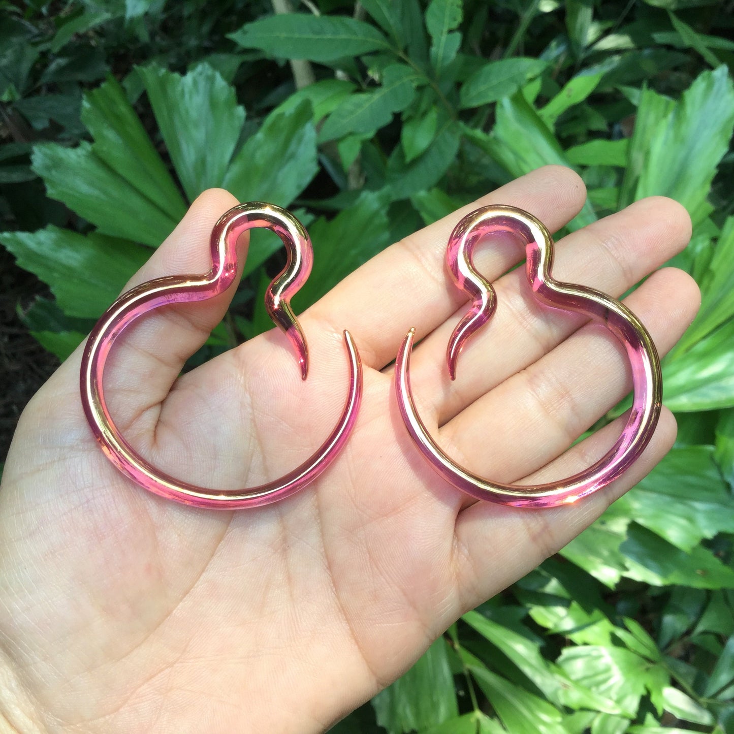 1 Pair (2 Pieces) Real 24 Karat Ruby Gold Colored Glass Borneo Hoops