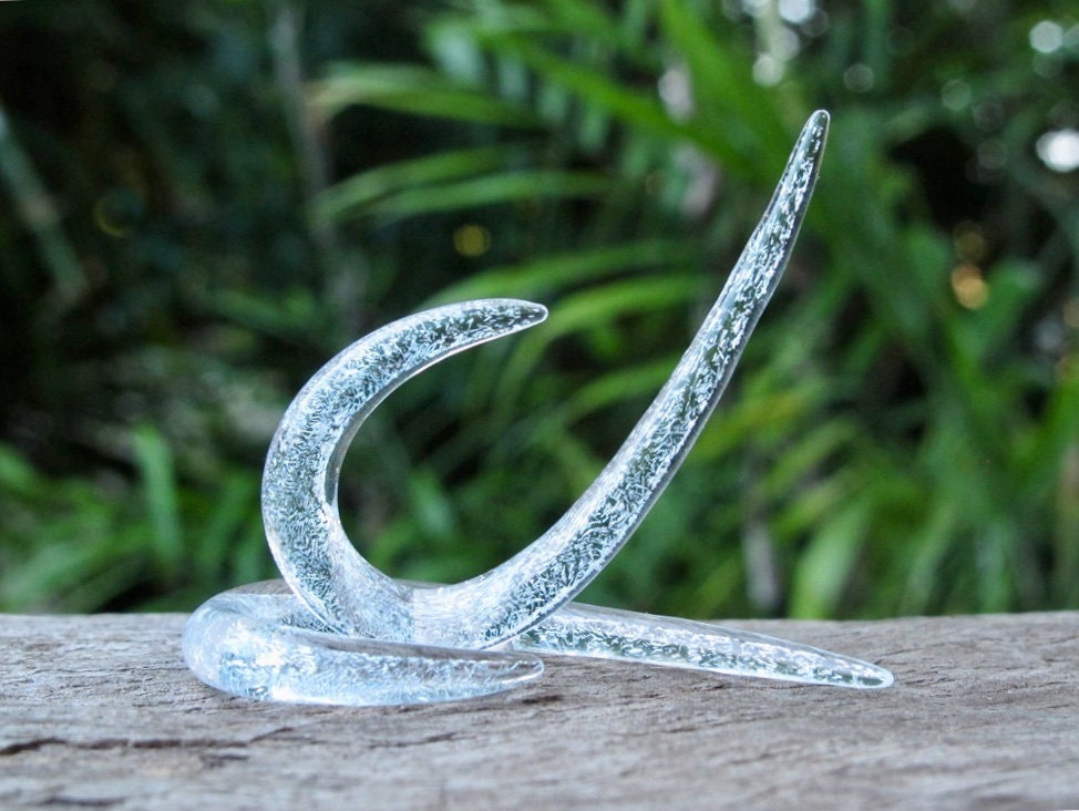 1 Pair (2 Pieces) Translucent Dichroic Silver Glass Fish Hook Spirals