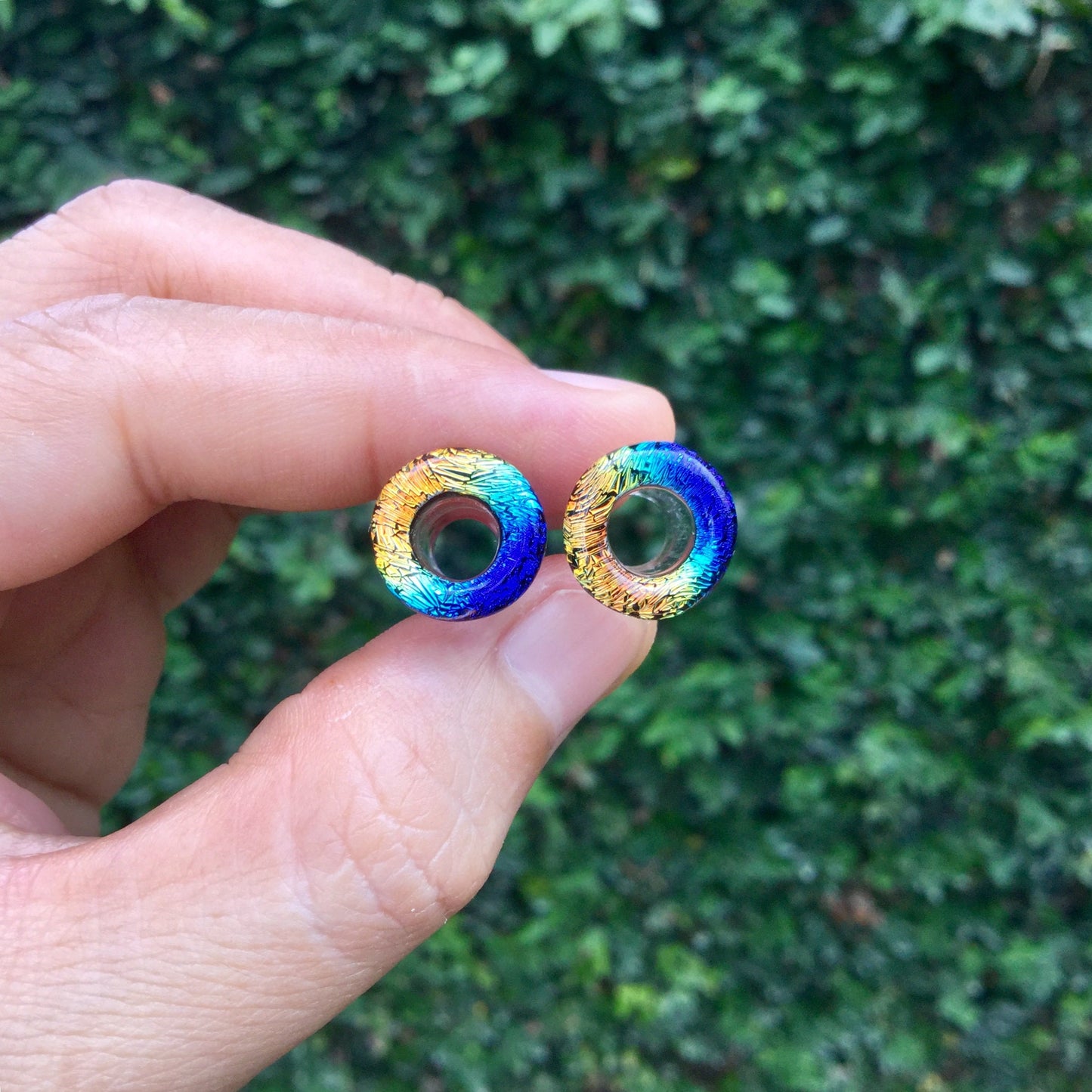 1 Pair (2 Pieces) Dichroic Aquatic Rainbow Glass Tunnels