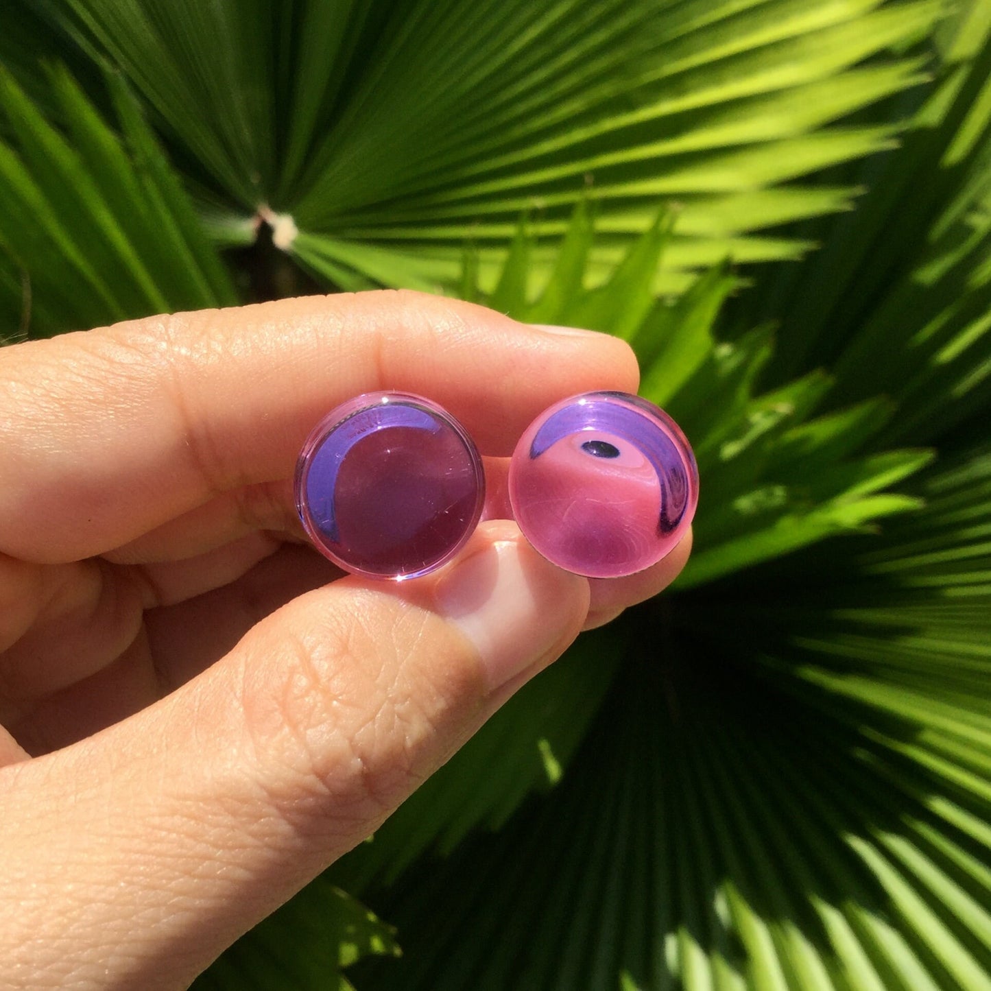 1 Pair (2 Pieces) Transparent Purple Solid Color Glass Plugs