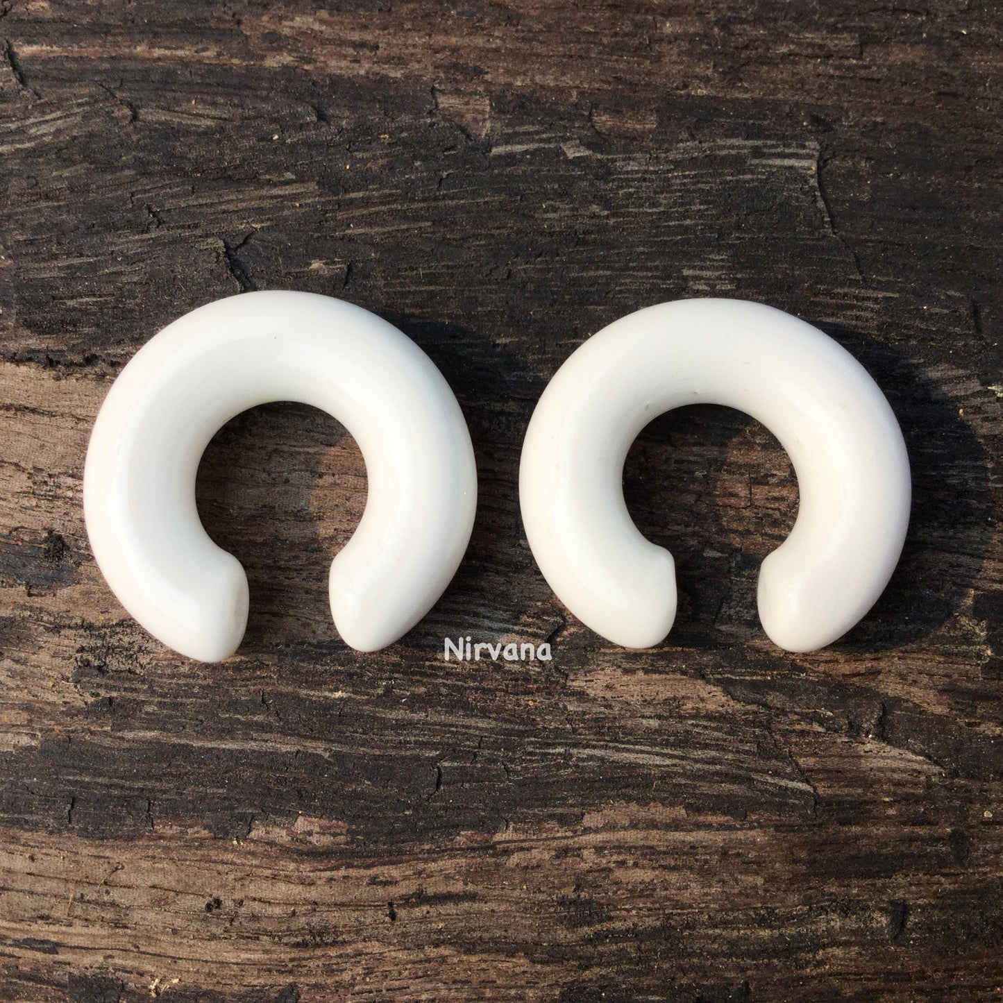 1 Pair (2 Pieces) Mini White Nirvana Glass Hoops (Smaller in Overall Height than Normal)