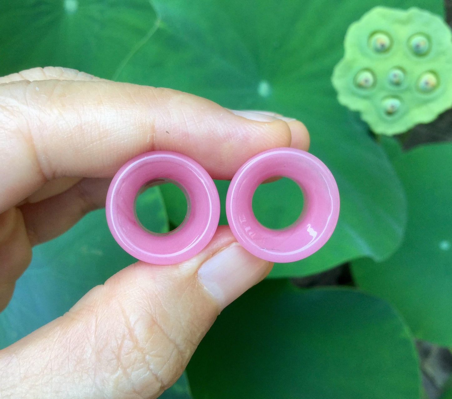 1 Pair (2 Pieces) Pink Tunnels Pyrex Glass Gauges