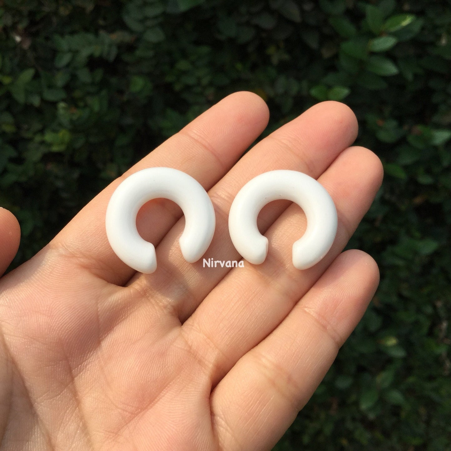 1 Pair (2 Pieces) Mini White Nirvana Glass Hoops (Smaller in Overall Height than Normal)