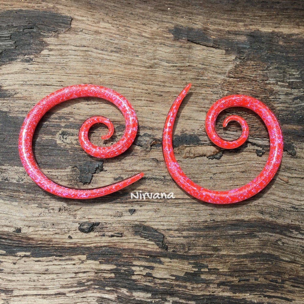 1 Pair (2 Pieces) Cherry Red Pink Super Spiral Gauges
