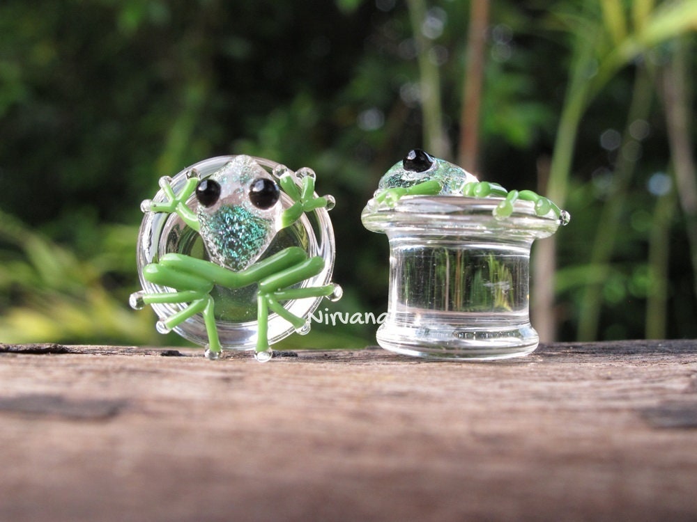 1 Pair (2 Pieces) Dichroic Tranlucent Green Poison Tree Frog Plugs