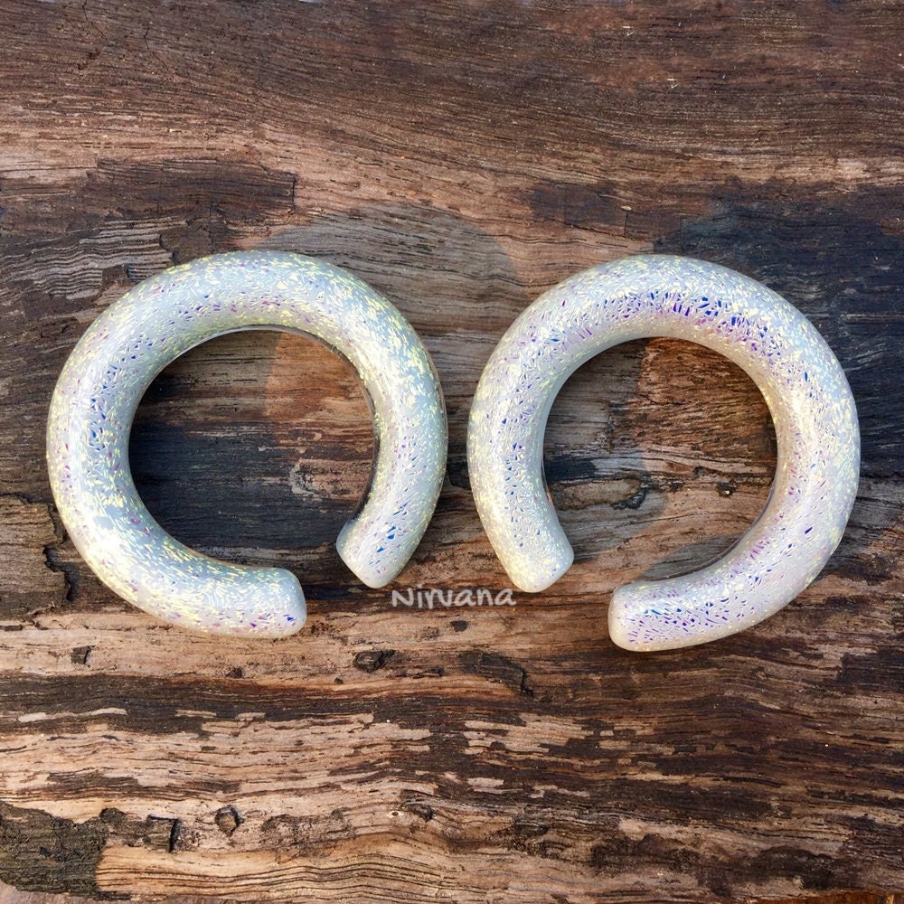 1 Pair (2 Pieces) Pearlescent "GRAY" Dichroic Glass Hoops