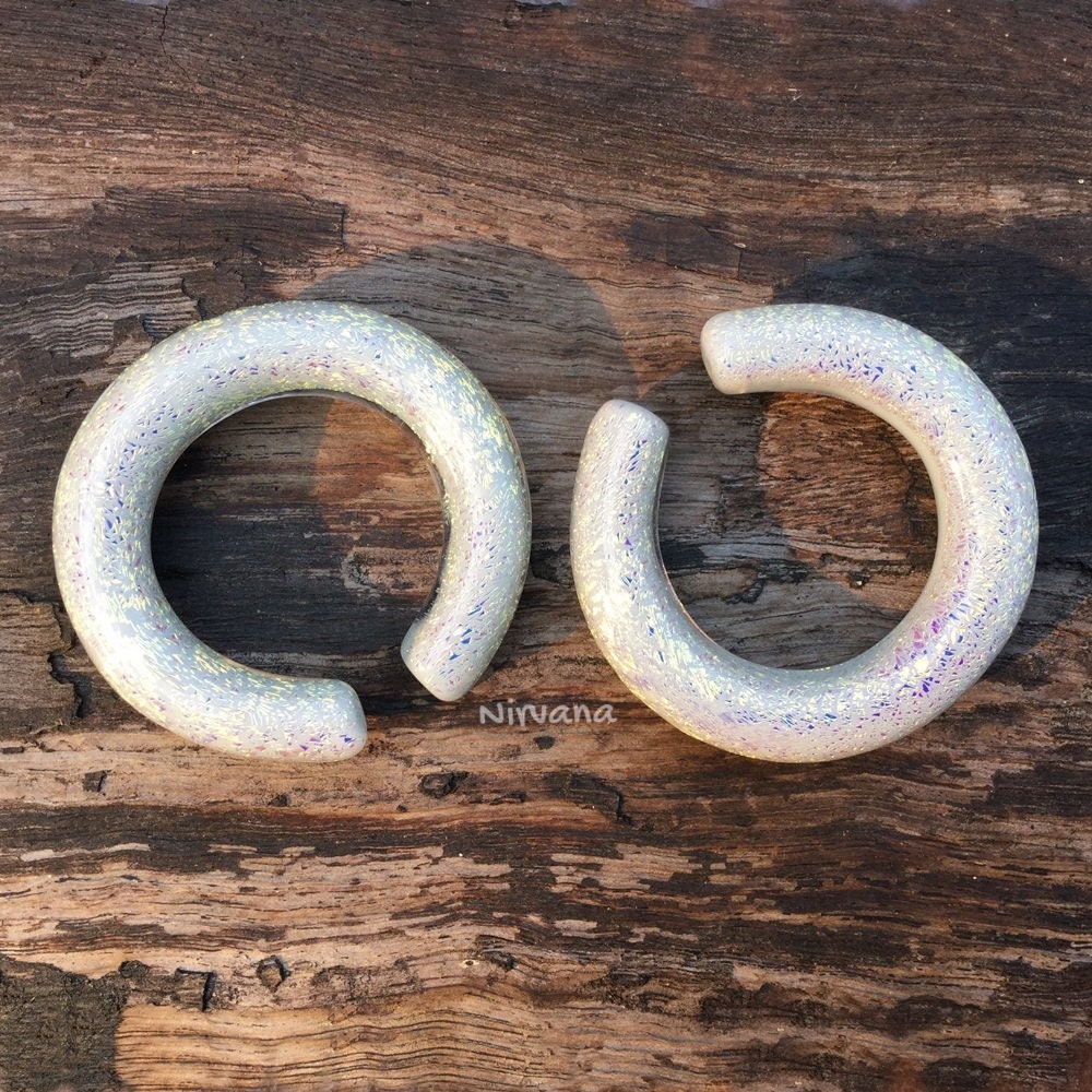 1 Pair (2 Pieces) Pearlescent "GRAY" Dichroic Glass Hoops