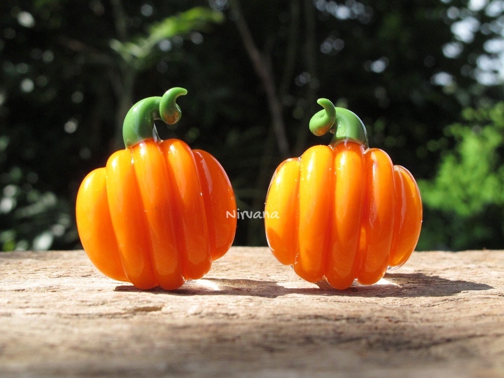 1 Pair (2 Pieces) Halloween Pumpkin Pyrex Glass Plugs