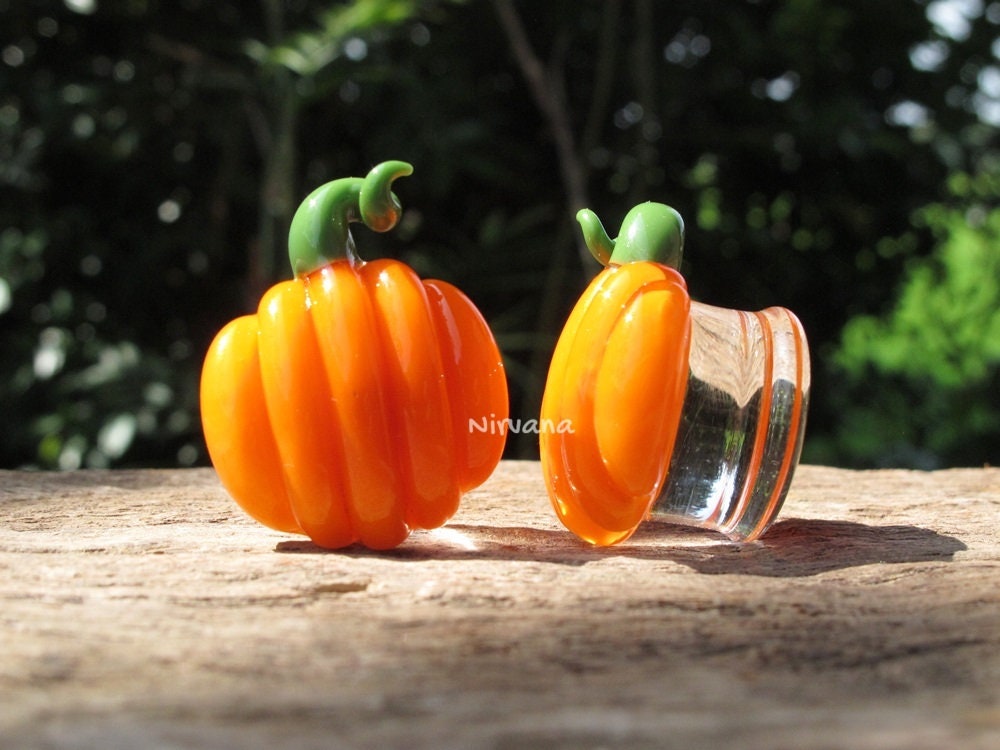 1 Pair (2 Pieces) Halloween Pumpkin Pyrex Glass Plugs