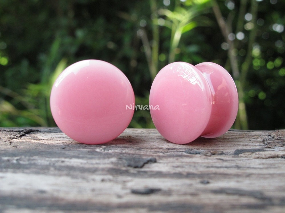 1 Pair (2 Pieces) Solid Pink Color Glass Plugs