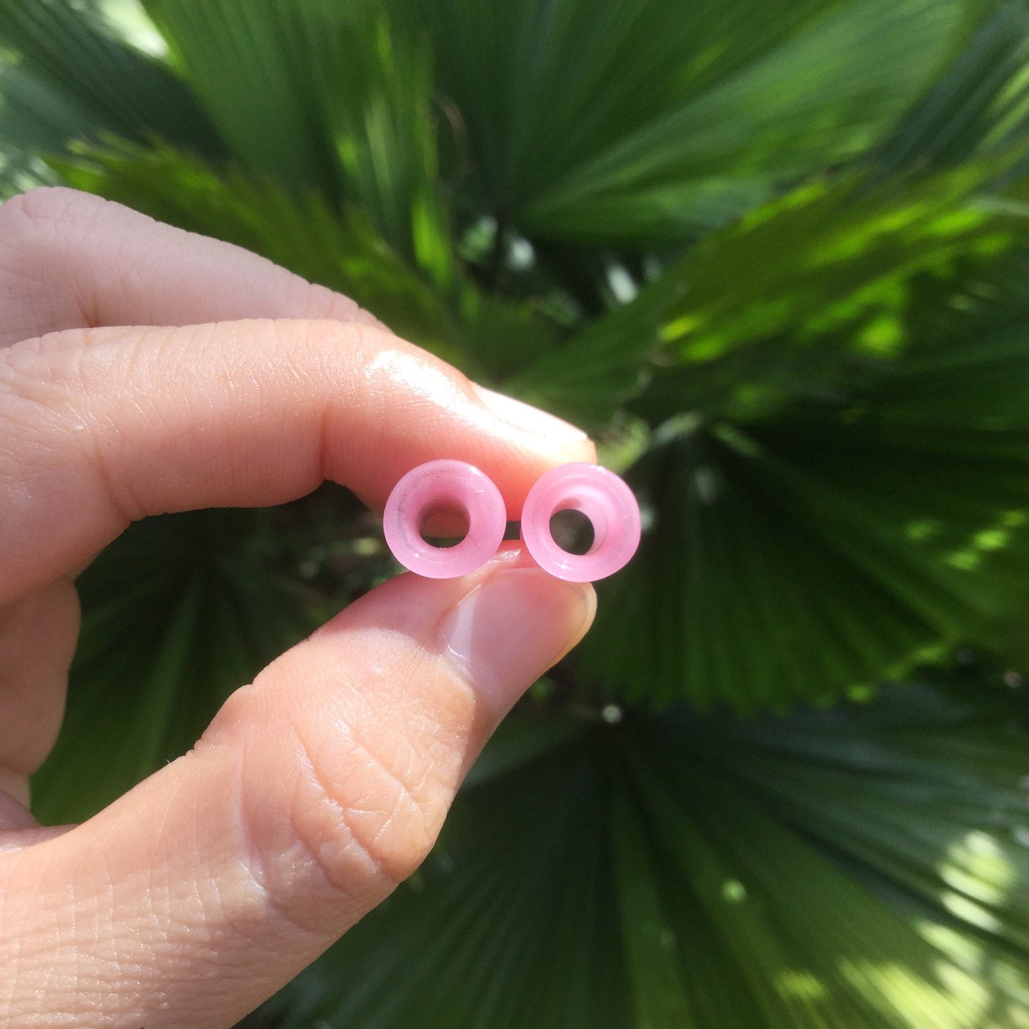 1 Pair (2 Pieces) Pink Tunnels Pyrex Glass Gauges