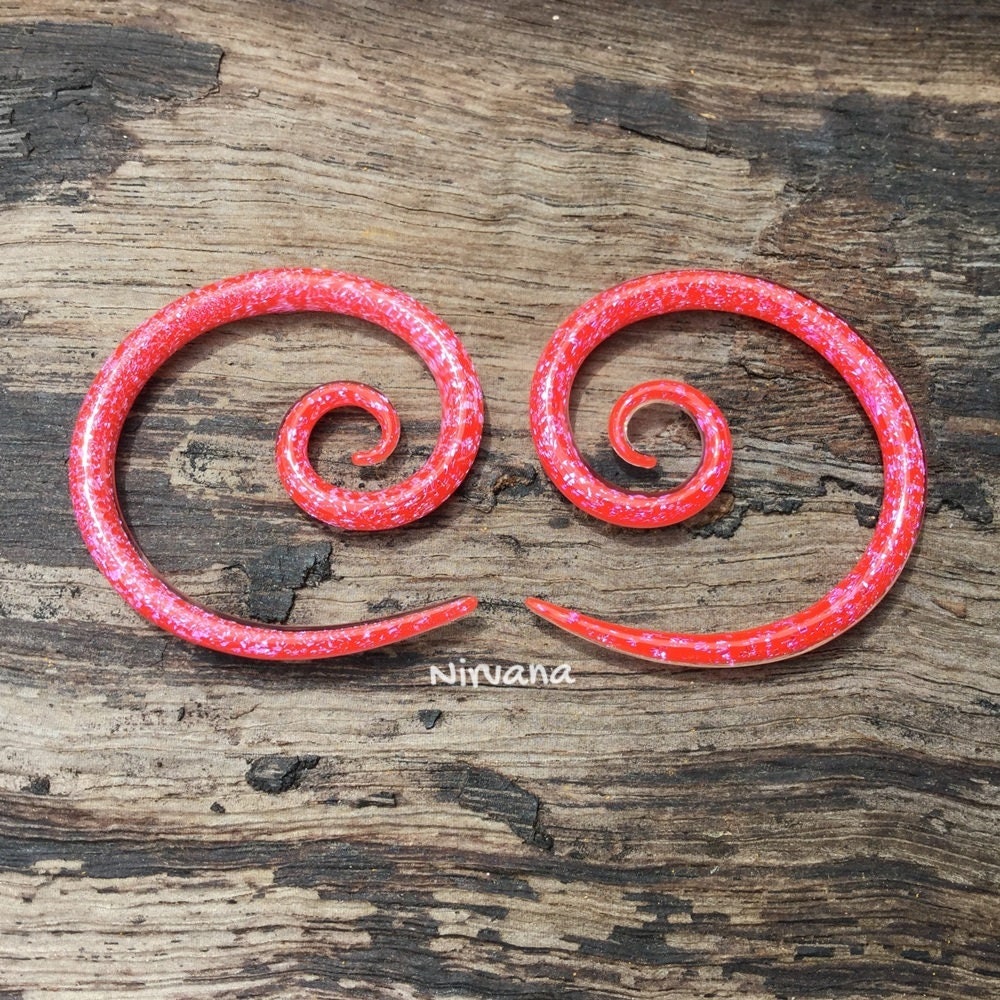 1 Pair (2 Pieces) Cherry Red Pink Super Spiral Gauges
