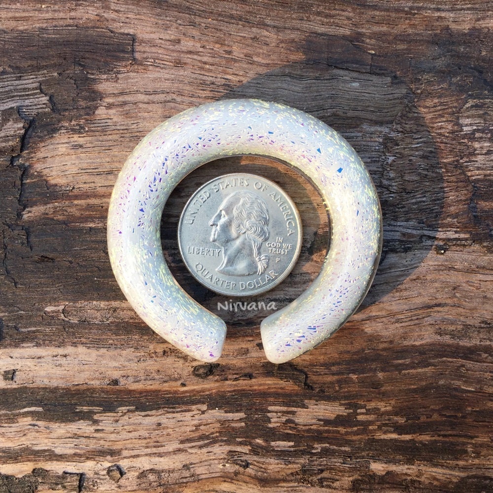 1 Pair (2 Pieces) Pearlescent "GRAY" Dichroic Glass Hoops