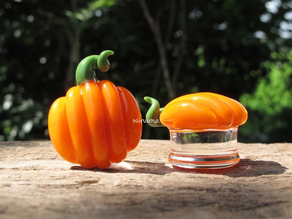 1 Pair (2 Pieces) Halloween Pumpkin Pyrex Glass Plugs