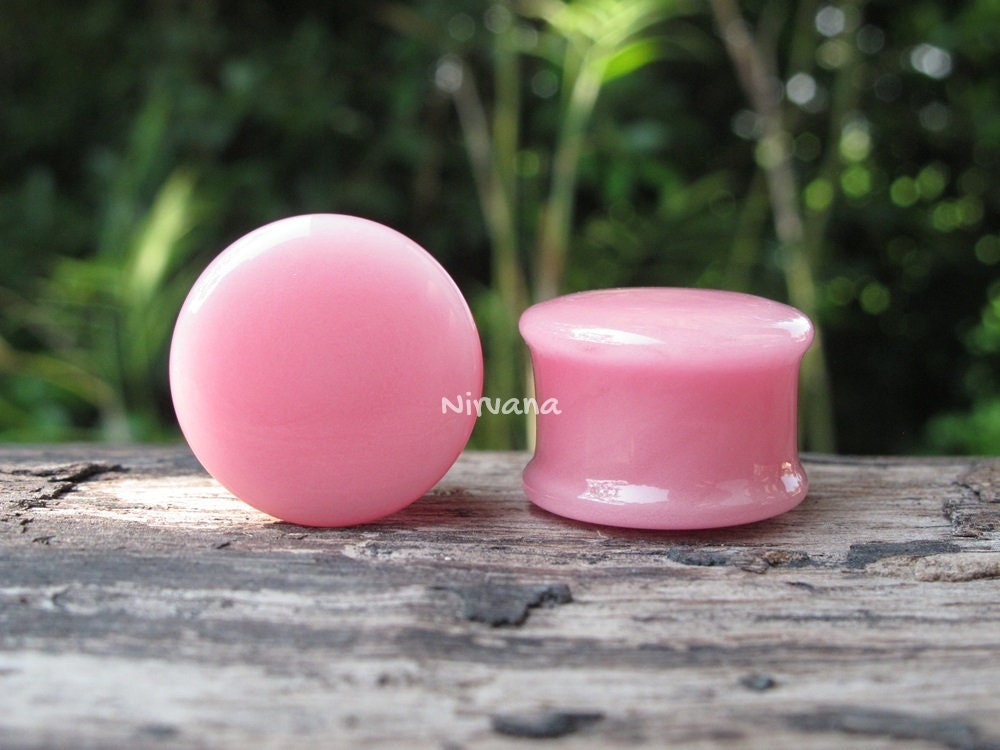 1 Pair (2 Pieces) Solid Pink Color Glass Plugs