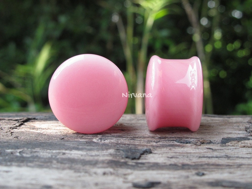 1 Pair (2 Pieces) Solid Pink Color Glass Plugs