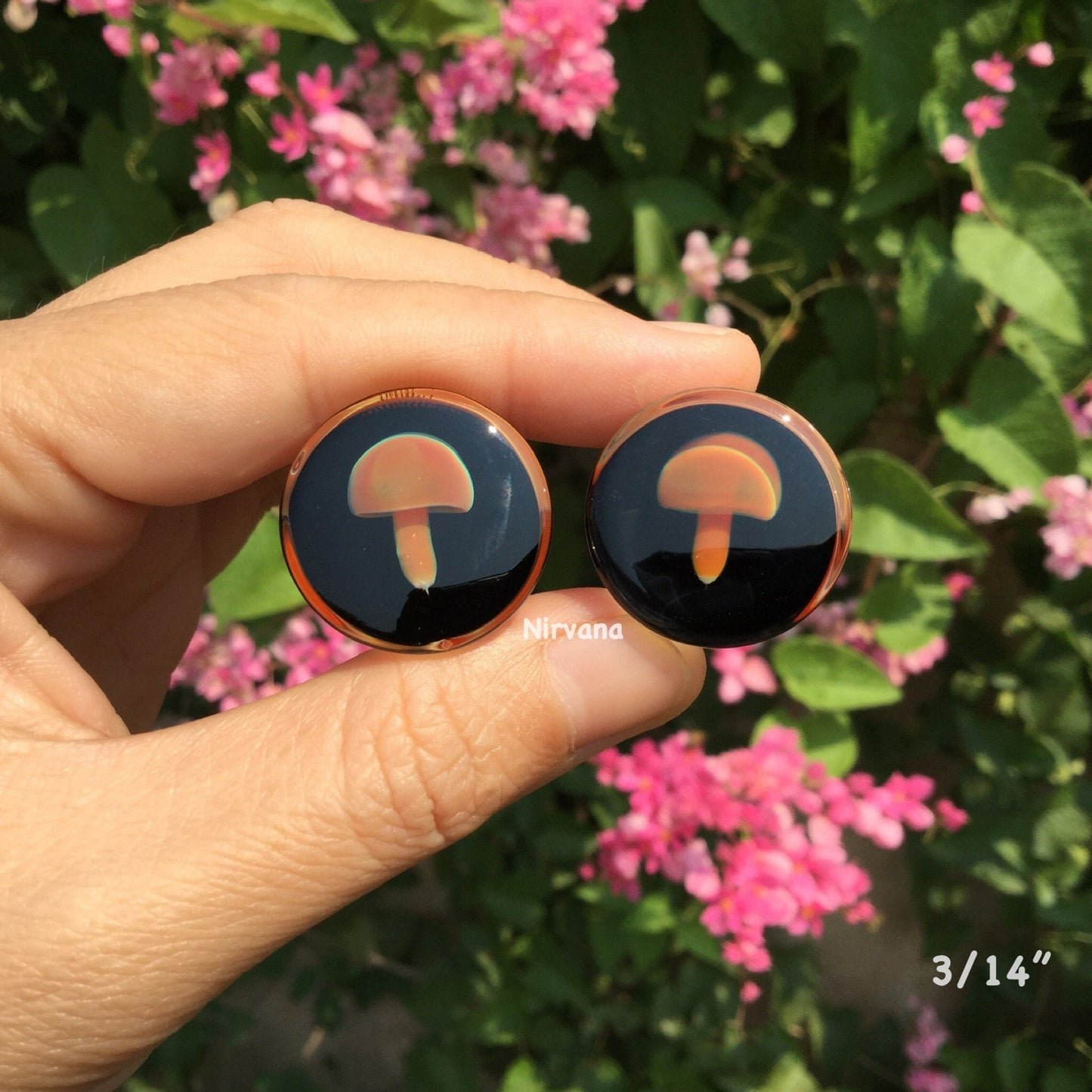 1 Pair (2 Pieces) Glass Mushroom Plugs with Black Colored Background