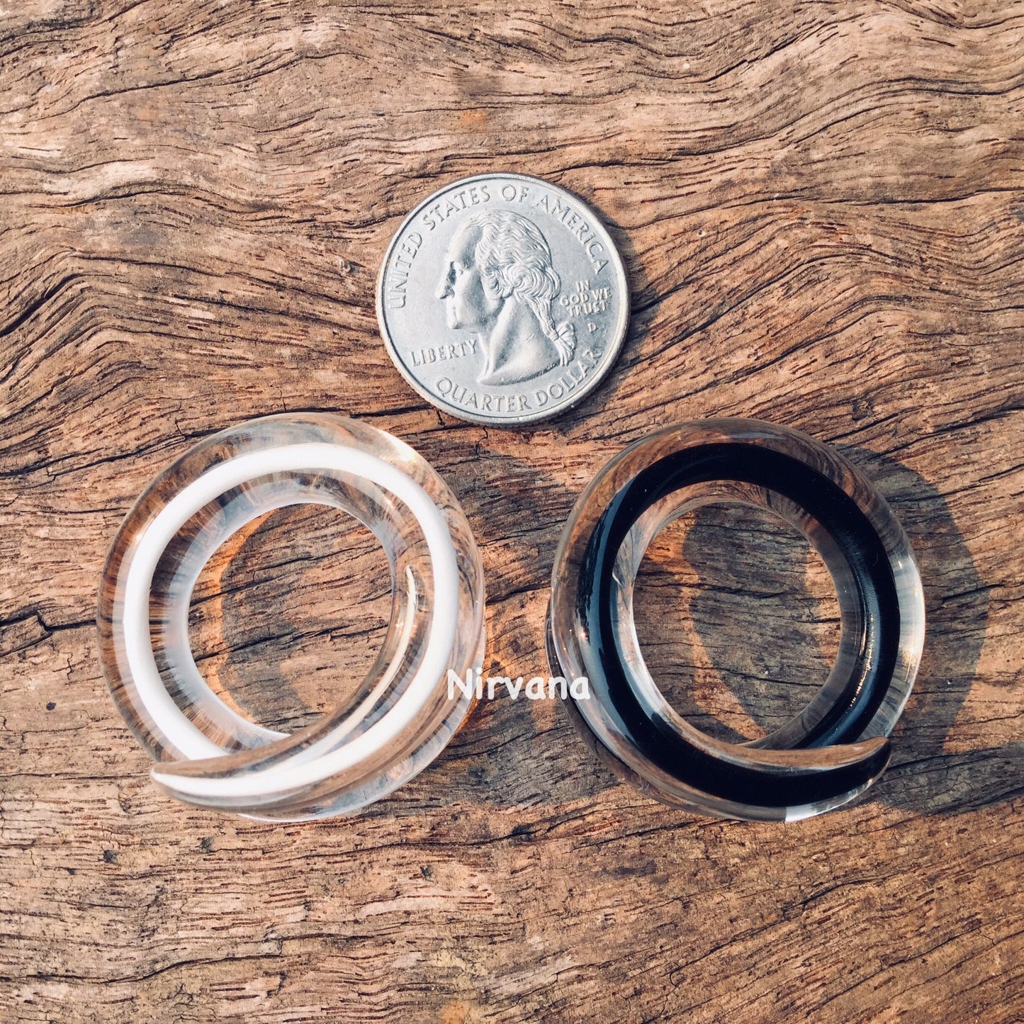 1 Pair (2 Pieces) Kat's Spirals Encased 1 Piece White & 1 Piece Black