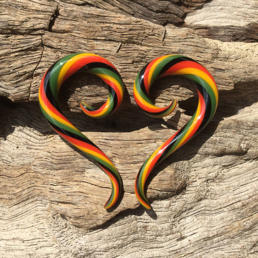 1 Pair (2 Pieces) Rasta Twist Thai Spirals Glass