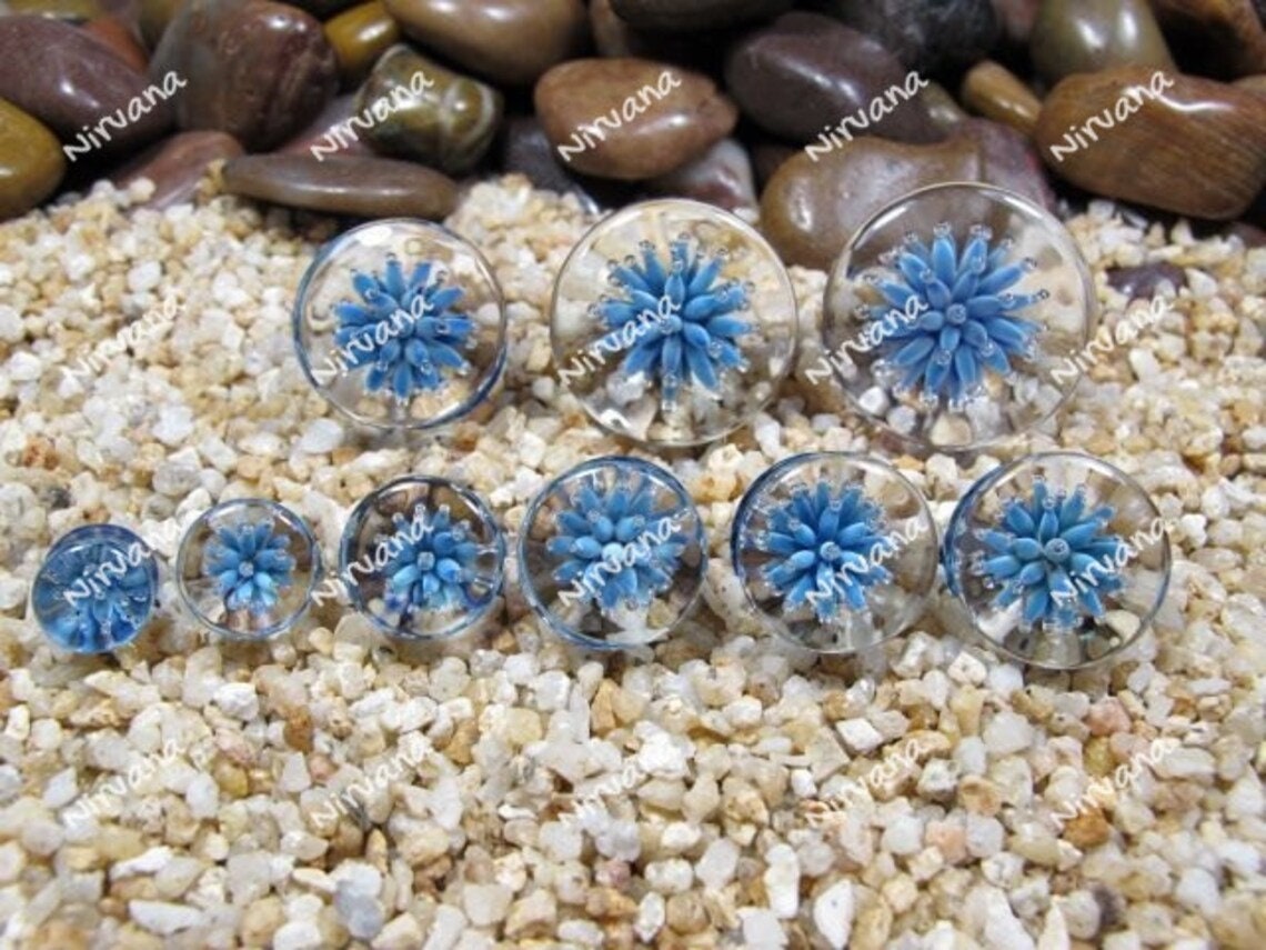 1 Pair (2 Pieces) Sea Anemone Plugs Pyrex Glass Gauges