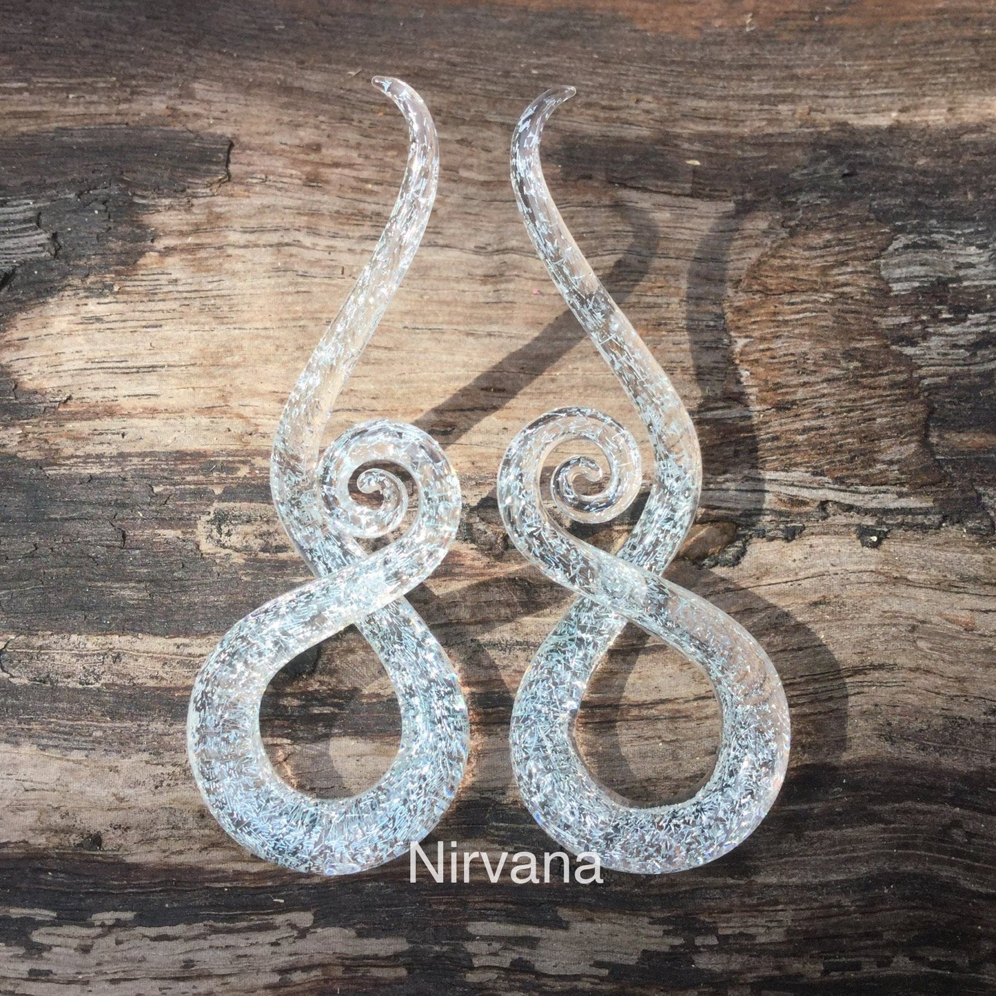 1 Pair (2 pieces) Translucent Silver Dichroic Glass Note Spirals